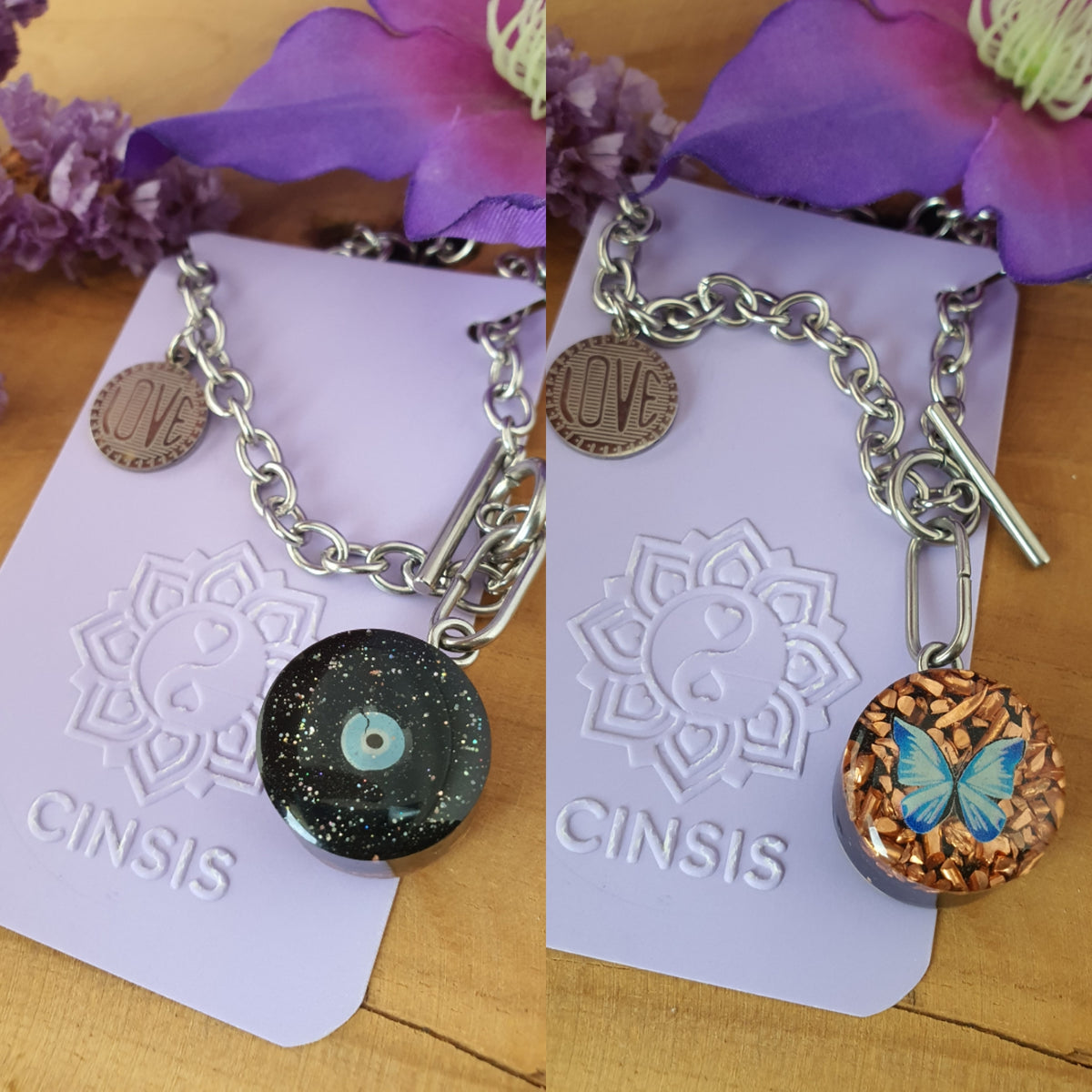 Cinsis Orgonite mix: orgonite Hanger 2 in 1 + RVS Zilver ketting nr 3024