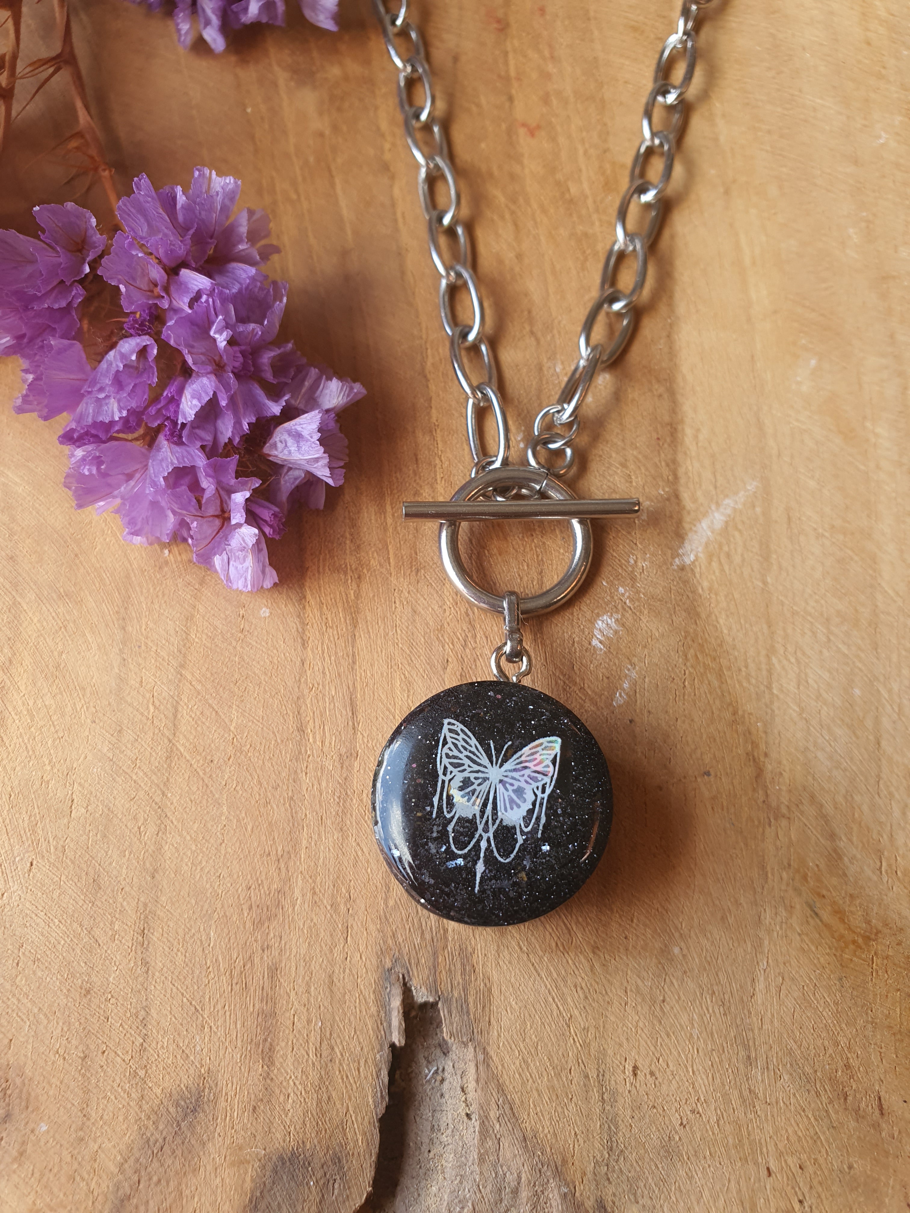 Cinsis Orgonite mix: orgonite Hanger 2 in 1 + RVS Zilver ketting nr 3006