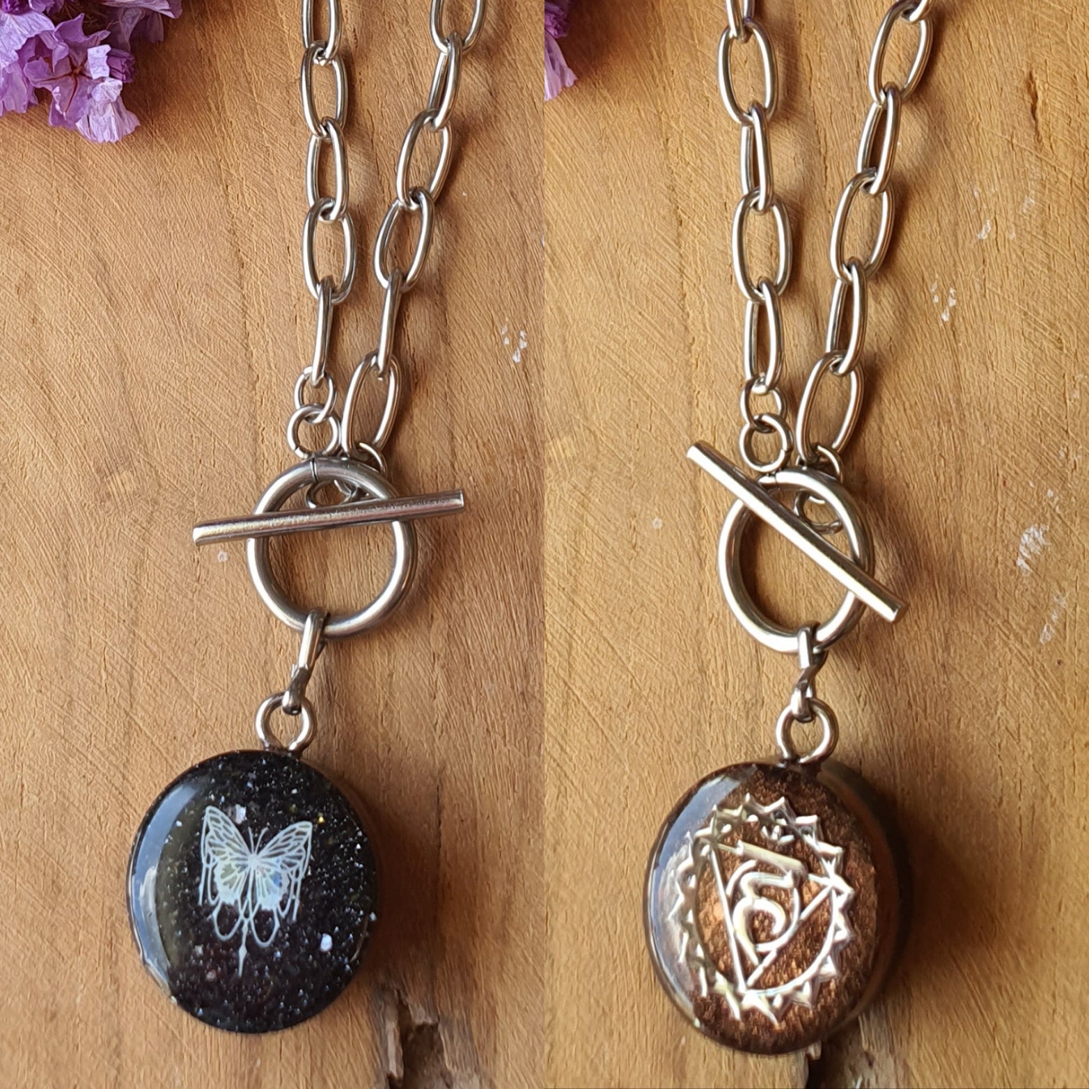 Cinsis Orgonite mix: orgonite Hanger 2 in 1 + RVS Zilver ketting nr 3012