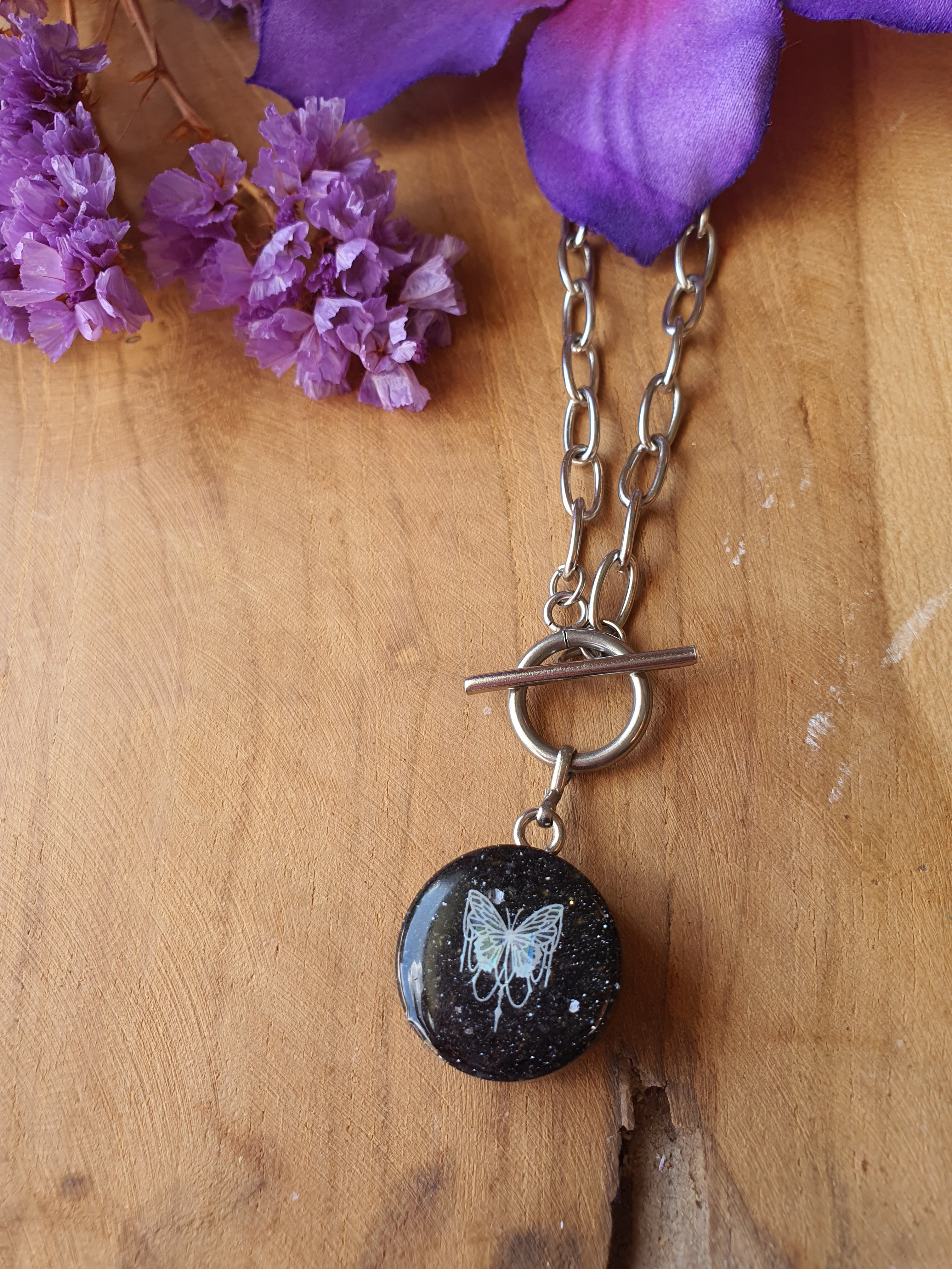 Cinsis Orgonite mix: orgonite Hanger 2 in 1 + RVS Zilver ketting nr 3012