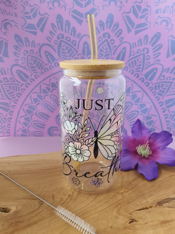 Drinkglas (blikvormige tumbler) met Bamboe deksel en rietje &