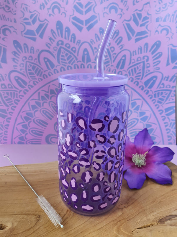 Drinkglas (blikvormige tumbler) met kunststof deksel en rietje &