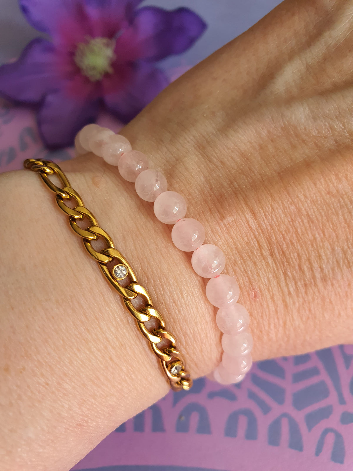 Edelsteen Armband Rozenkwarts 6mm.