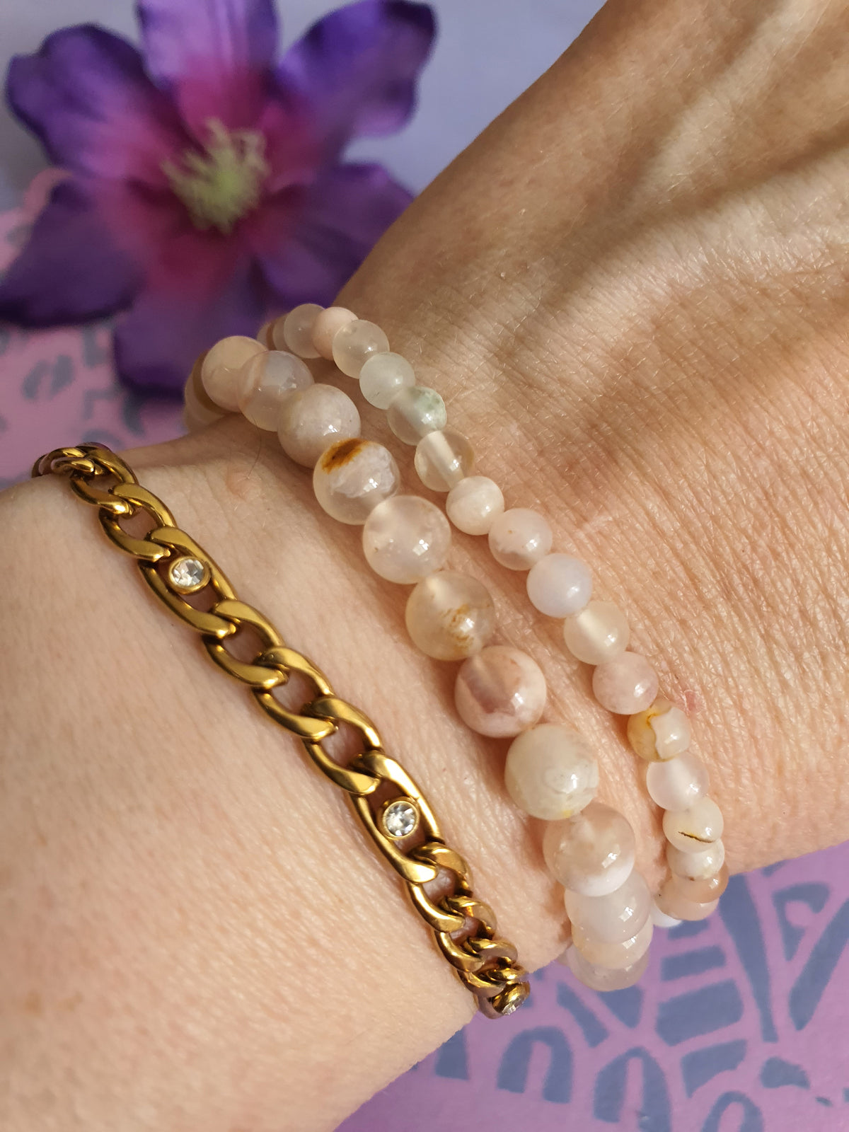 Edelsteen Kogel Armband Bloem (Flower) Agaat 6 en 4mm