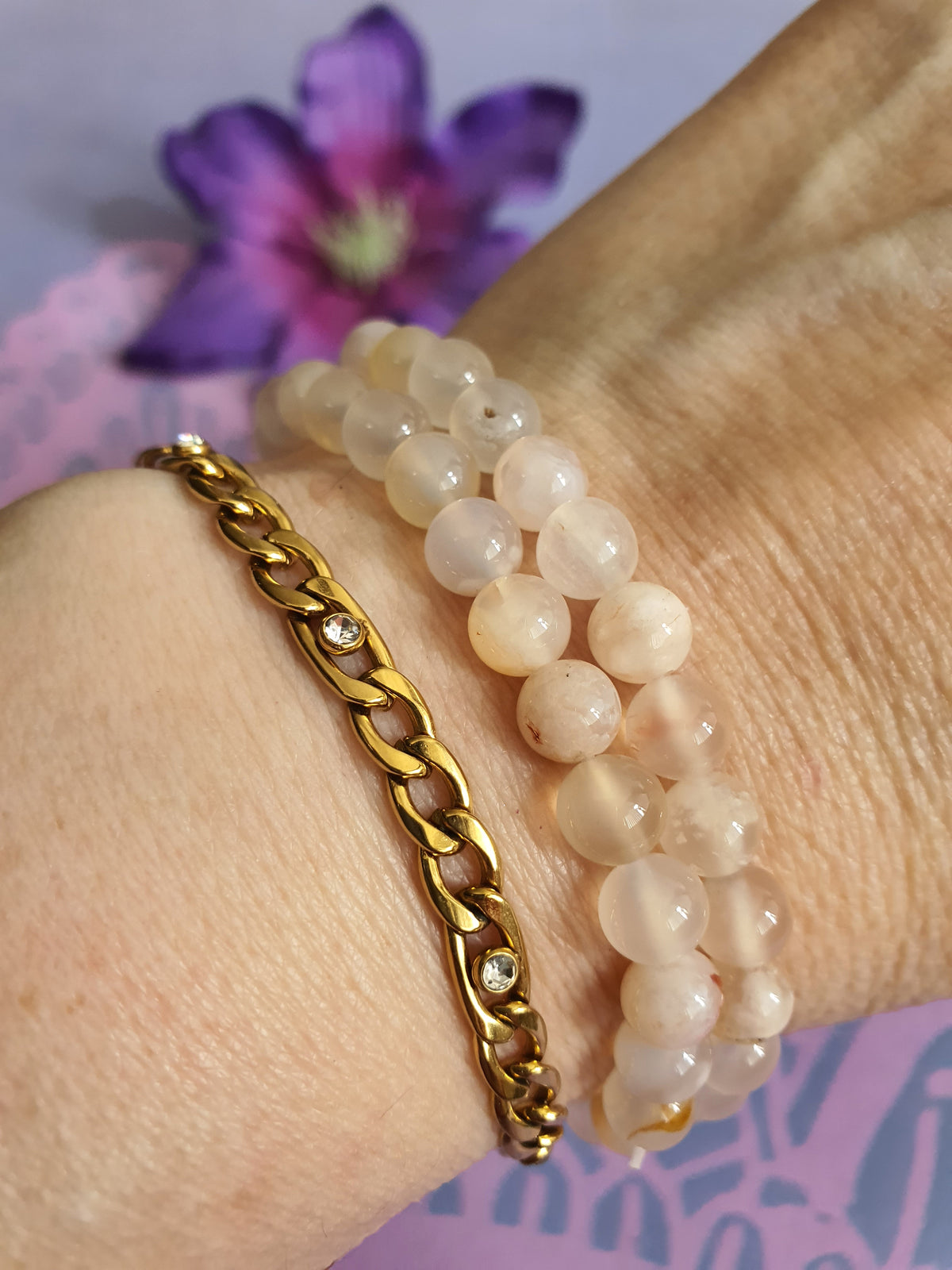 Edelsteen Kogel Armband Bloem (Flower) Agaat 6 mm
