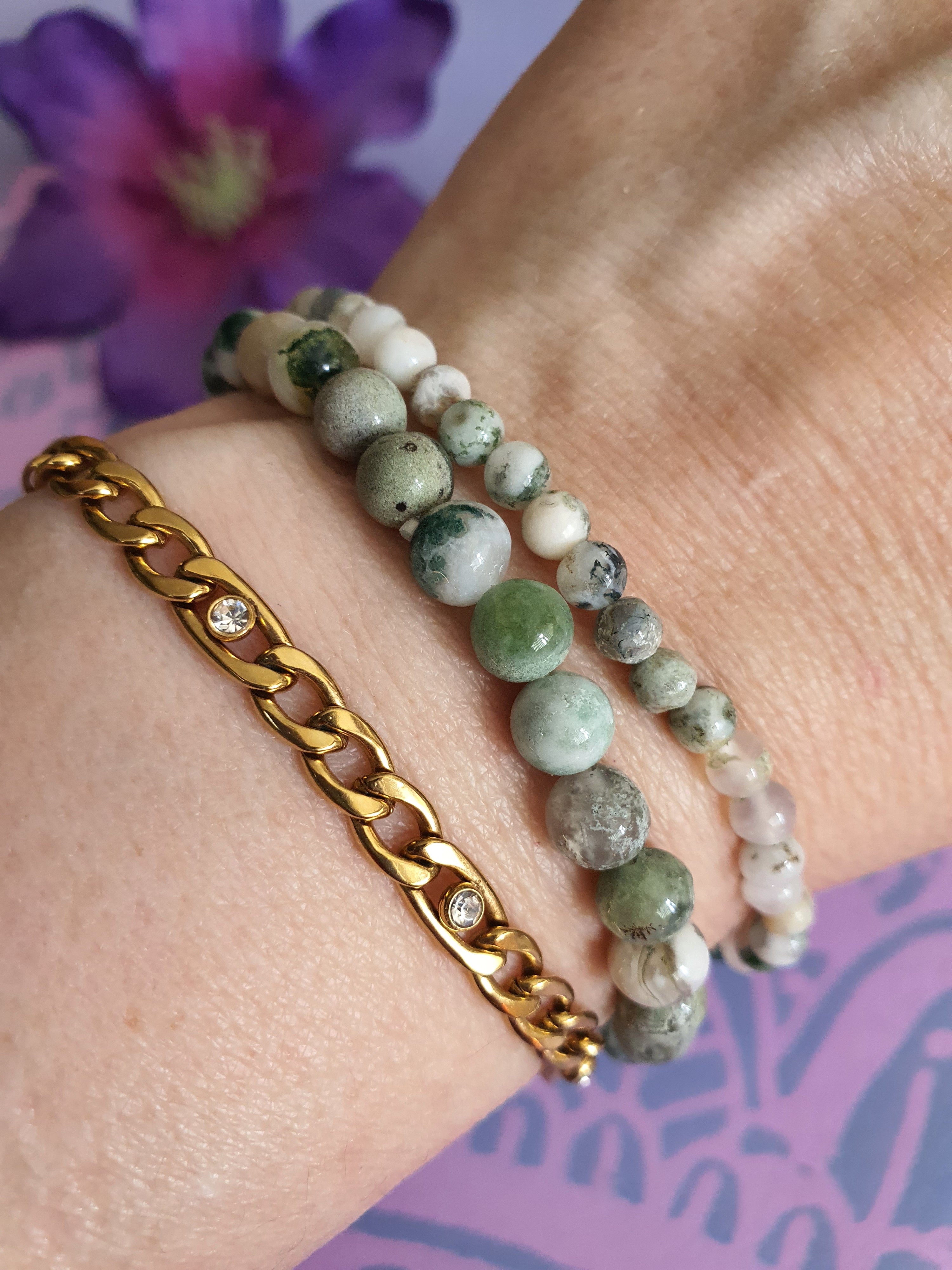 Edelsteen Kogel Armband Boom Agaat 6 en 4mm