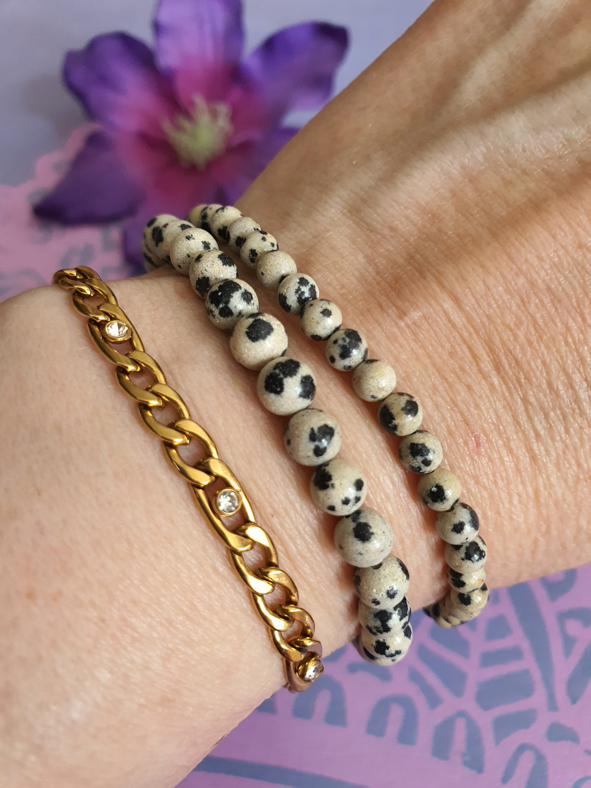 Edelsteen Kogel Armband Dalmatiër Jaspis 6 en 4mm