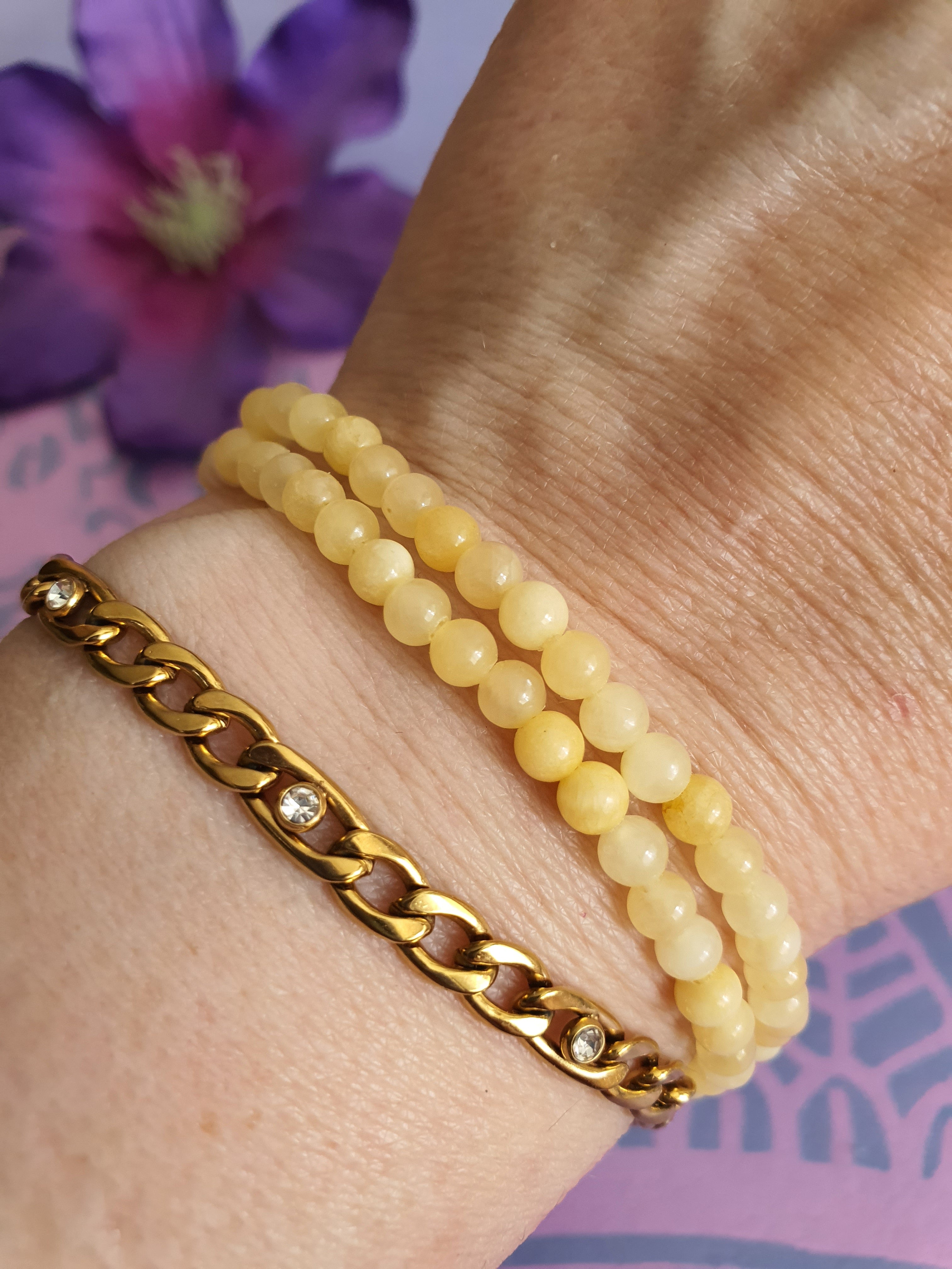 Edelsteen Kogel Armband Gele Calciet 4 mm
