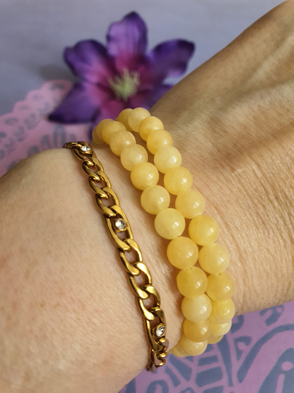 Edelsteen Kogel Armband Gele Calciet 6 mm