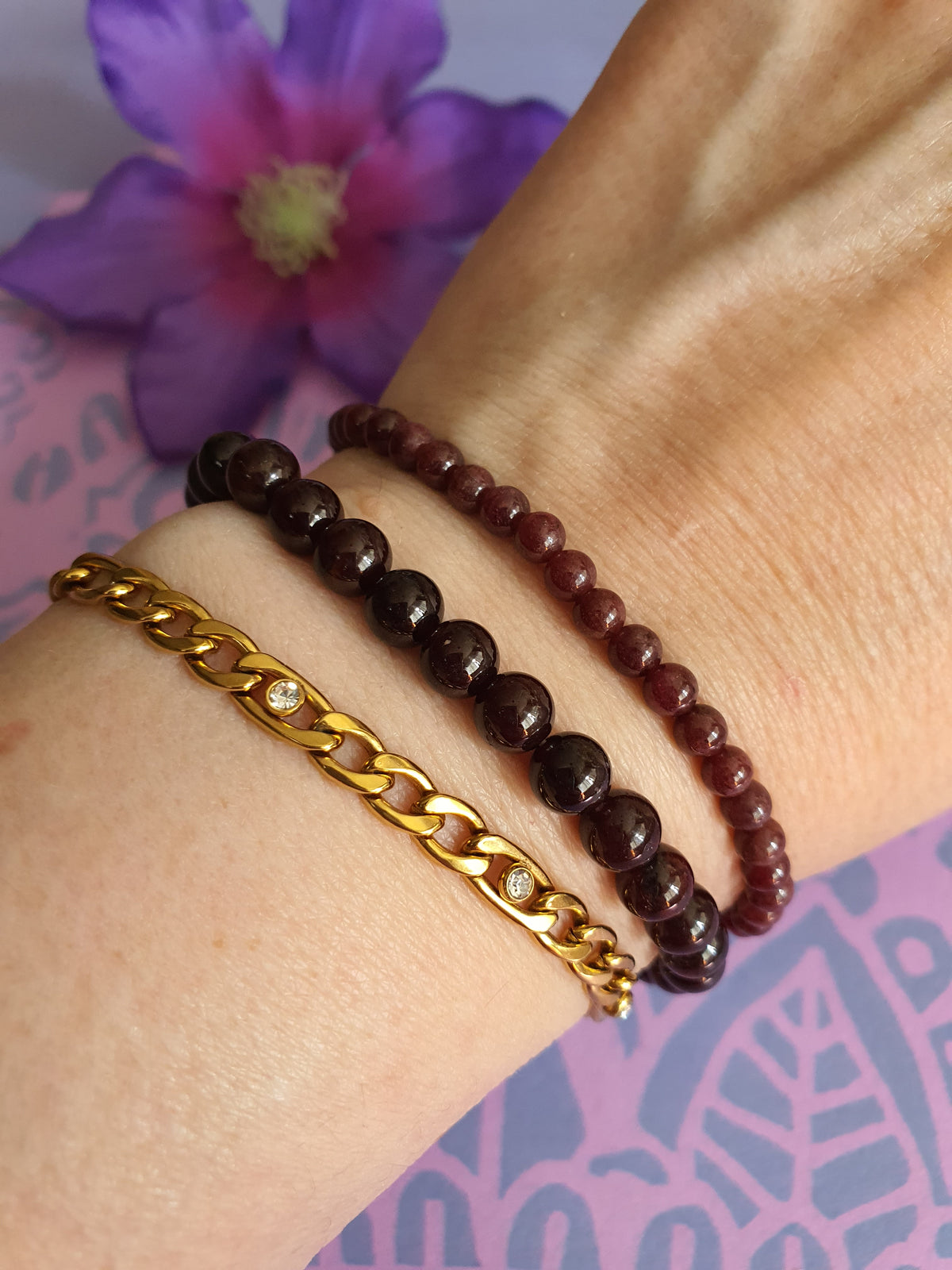 Edelsteen Kogel Armband Granaat 4 en 6 mm