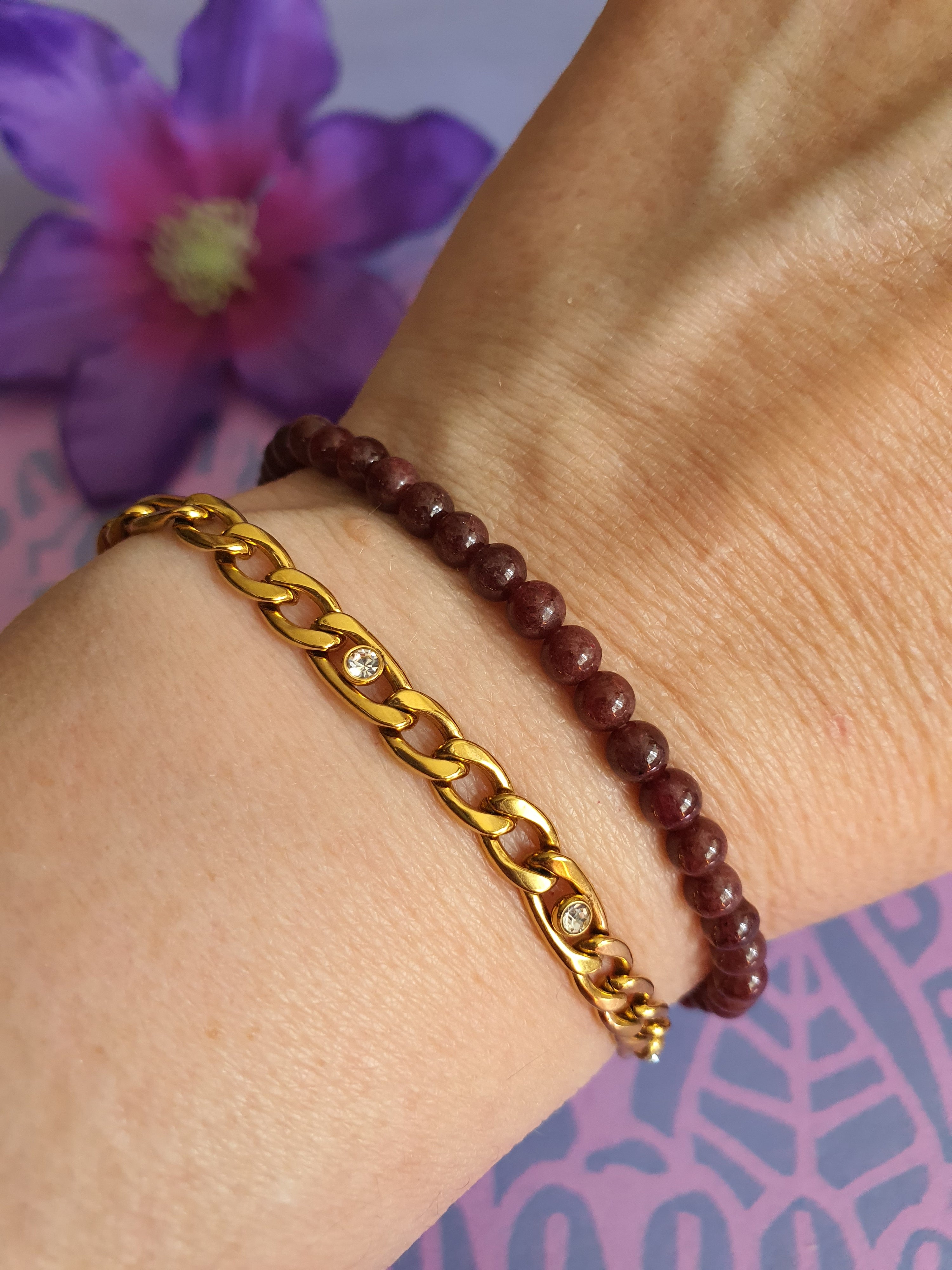 Edelsteen Kogel Armband Granaat 4 mm
