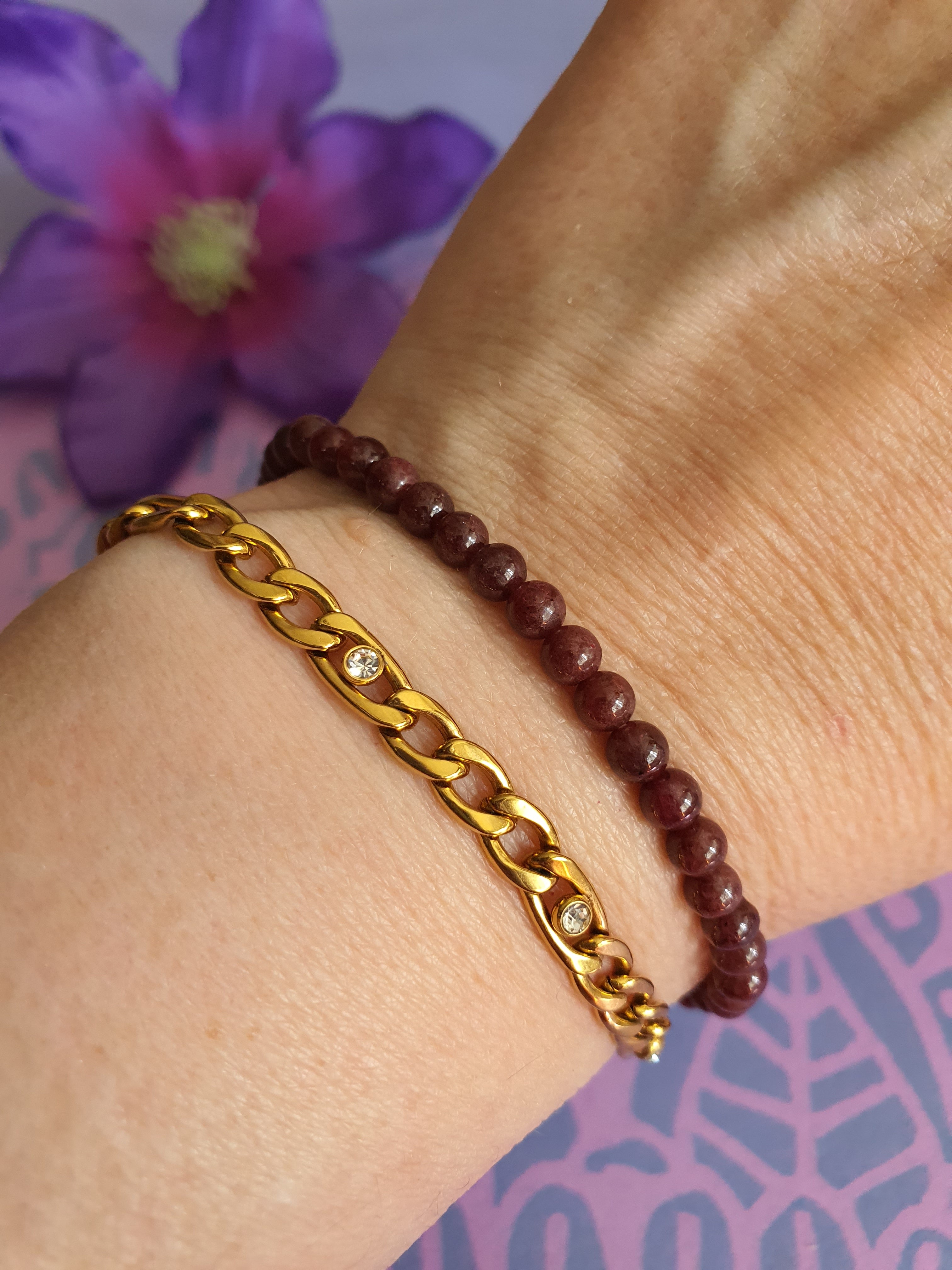 Edelsteen Kogel Armband Granaat 4 mm