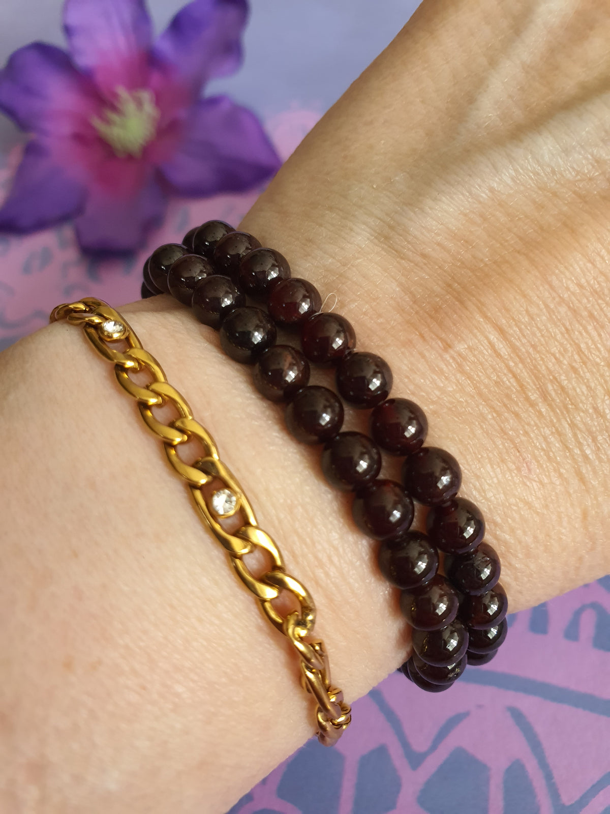Edelsteen Kogel Armband Granaat 6 mm