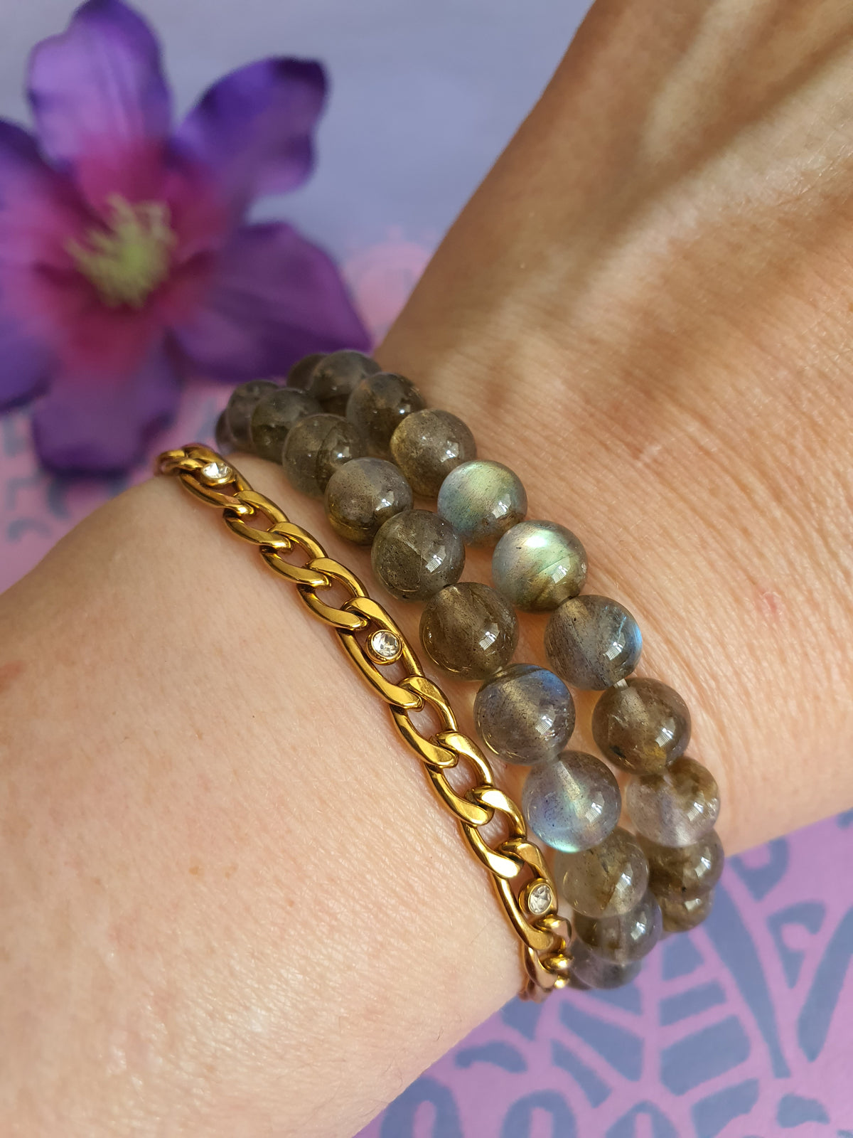 Edelsteen Kogel Armband Labradoriet 7mm