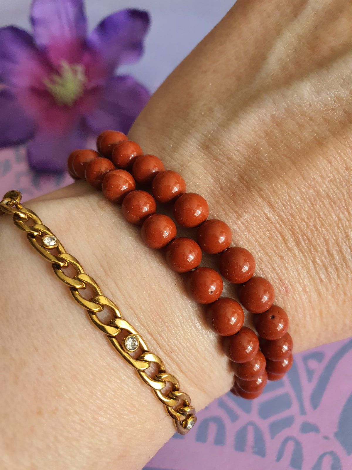Edelsteen Kogel Armband Rode Jaspis 6 mm