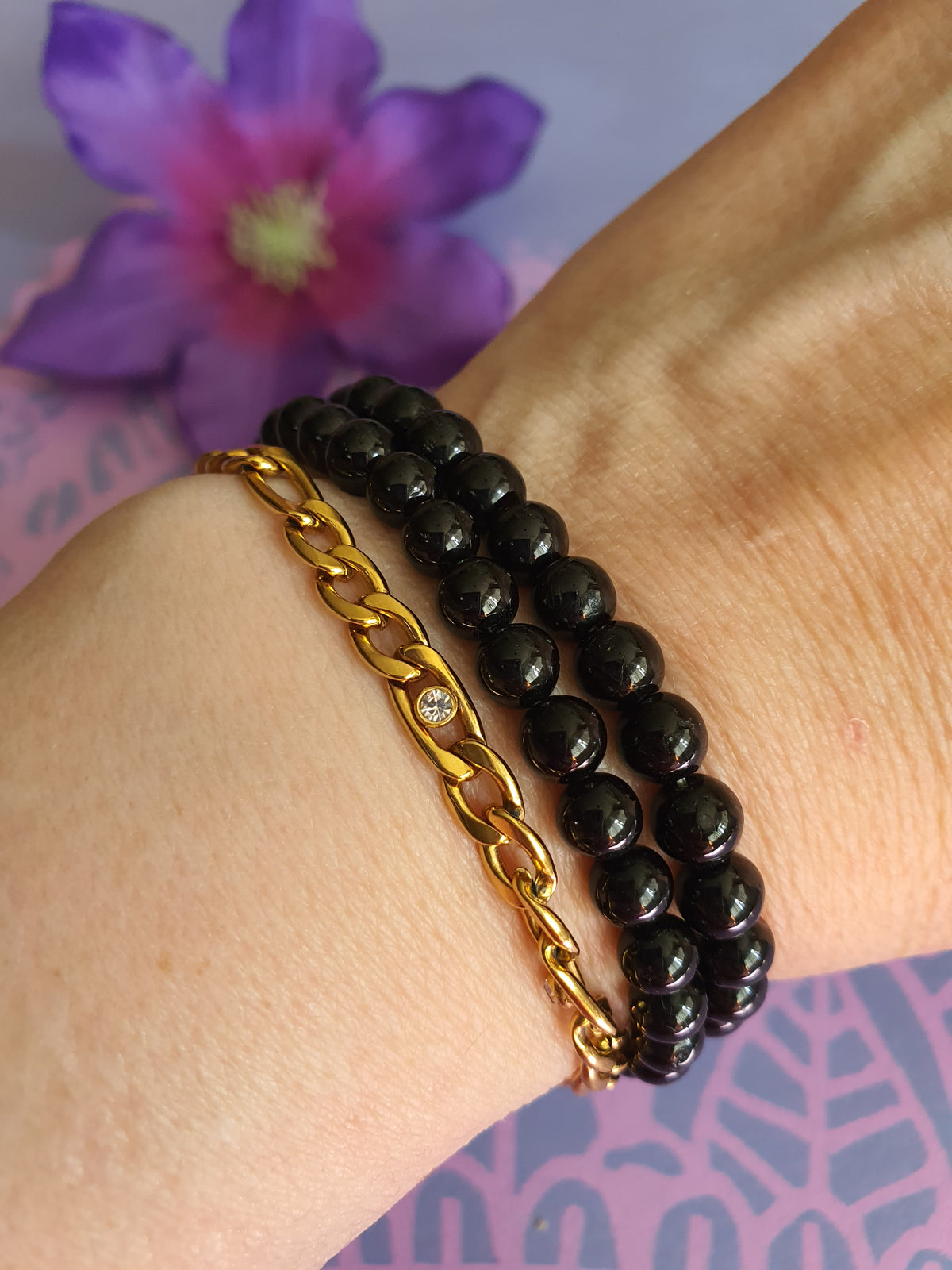 Edelsteen Kogel Armband Zwarte Toermalijn 6mm