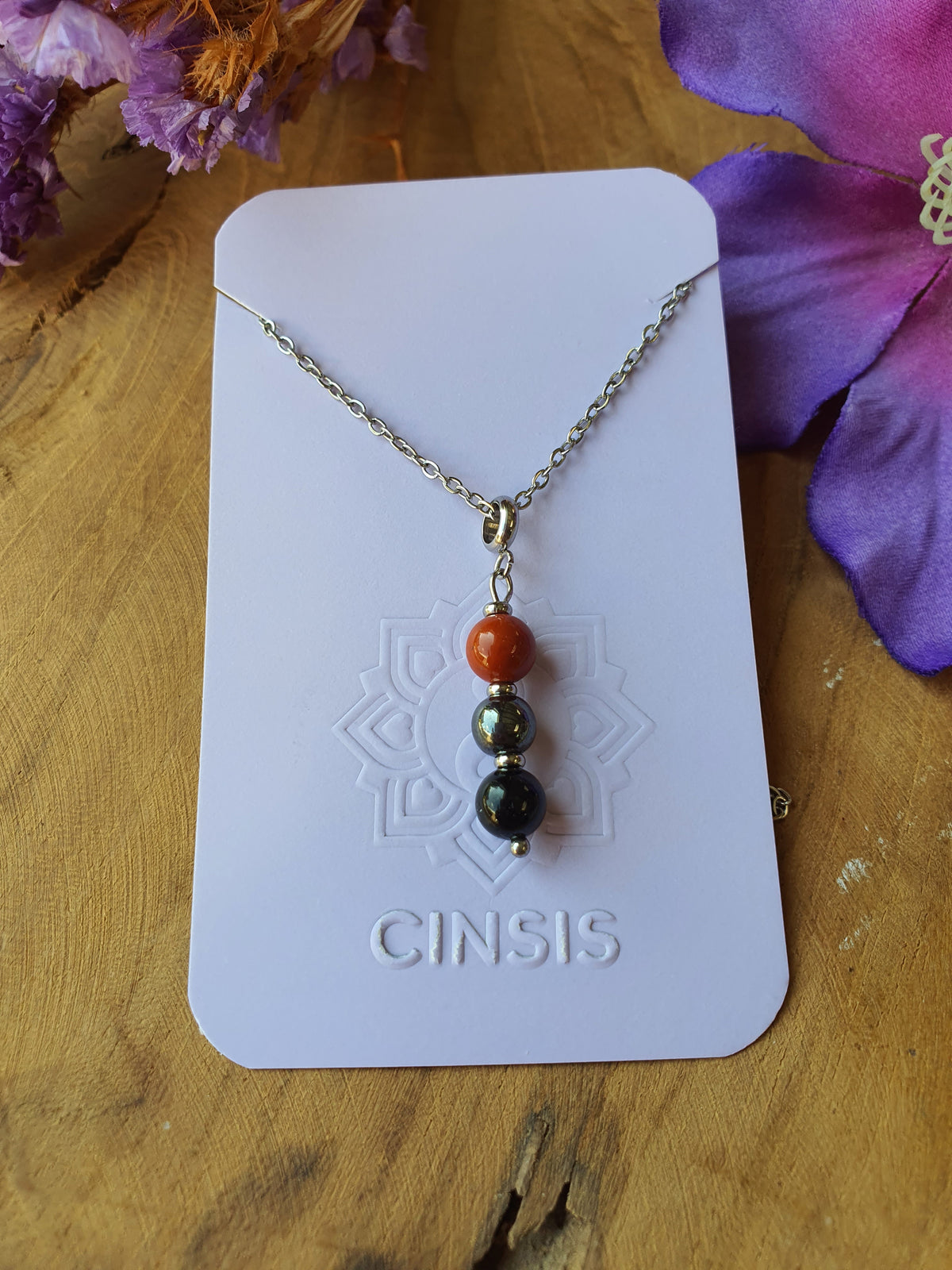 Edelsteen wortelchakra hanger rvs zilver