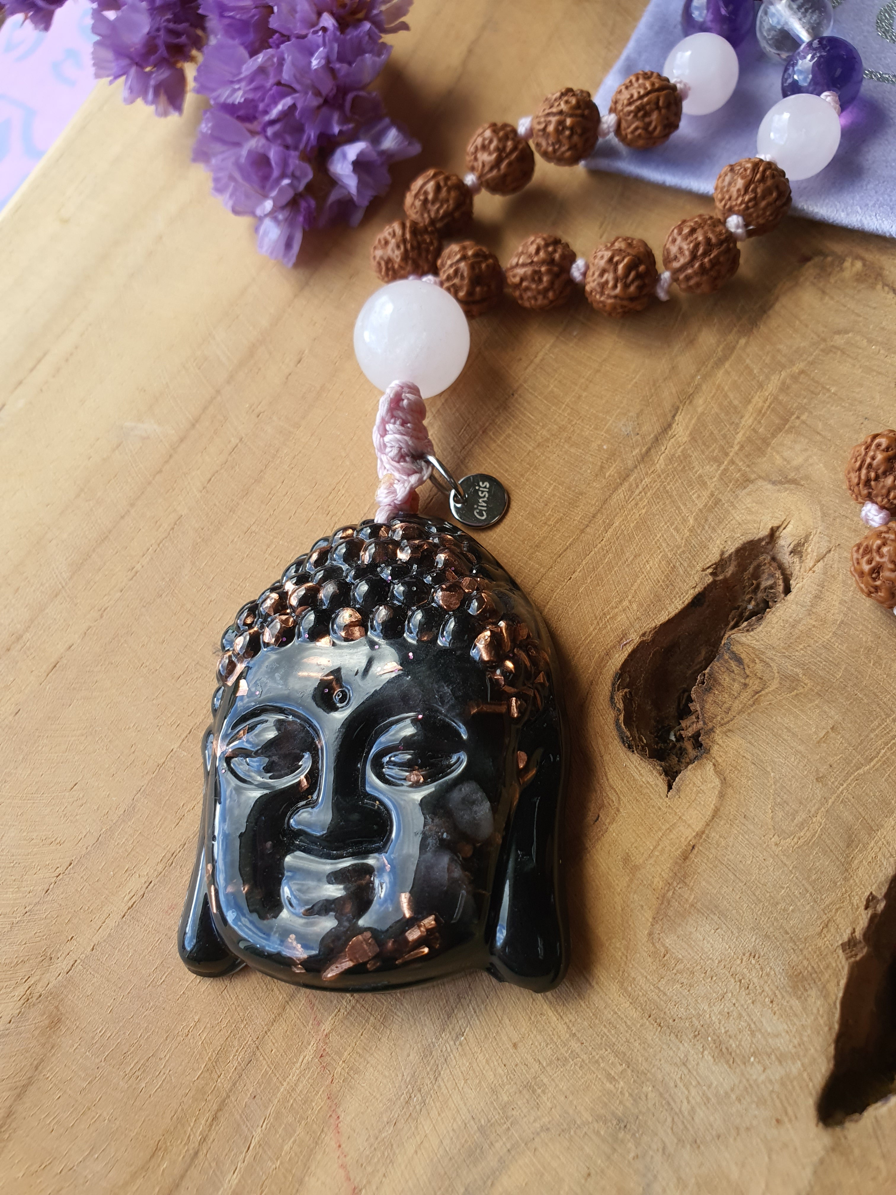 Edelstenen Mala Gouden Driehoek en Orgonite hanger &