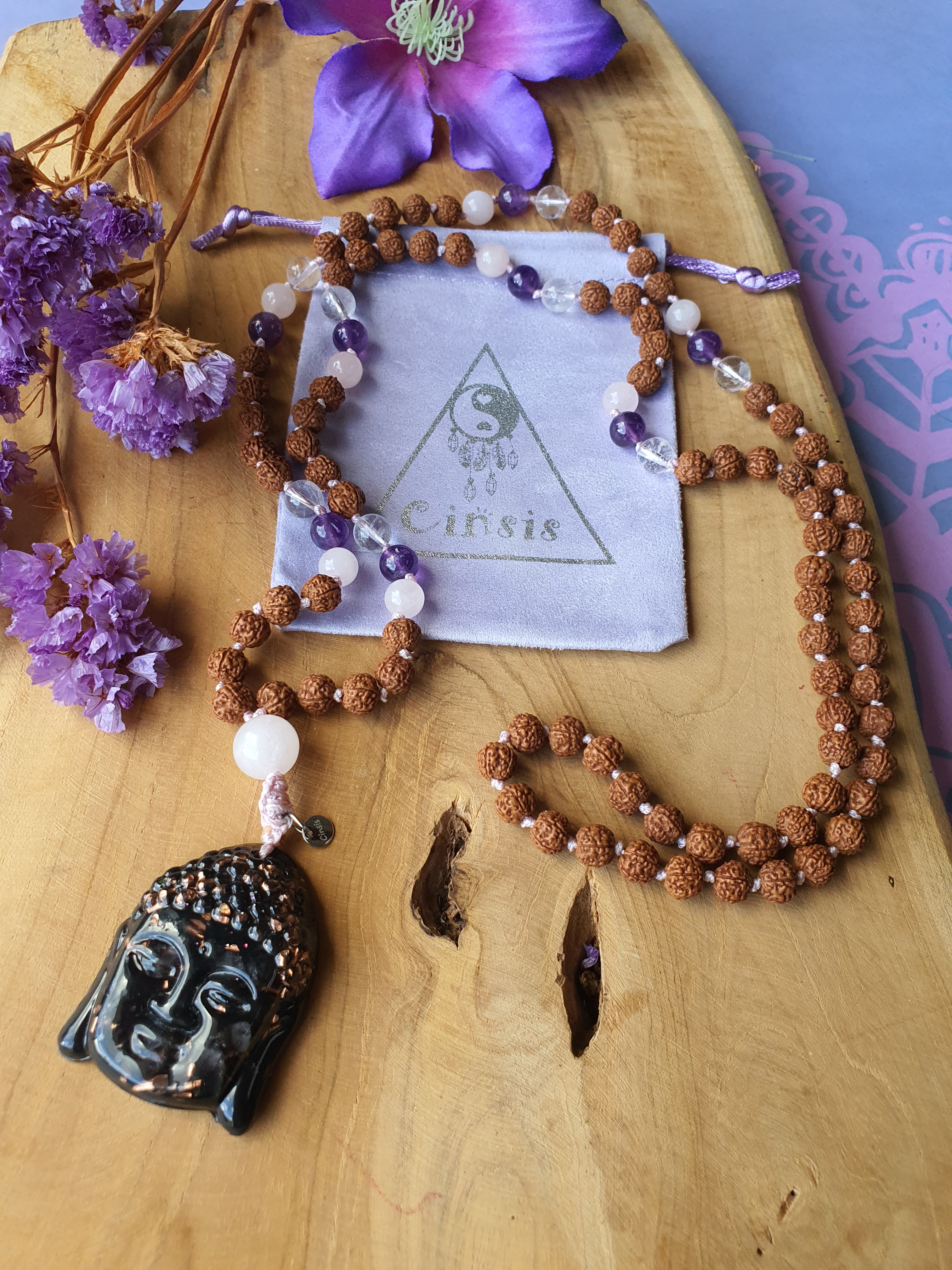 Edelstenen Mala Gouden Driehoek en Orgonite hanger &