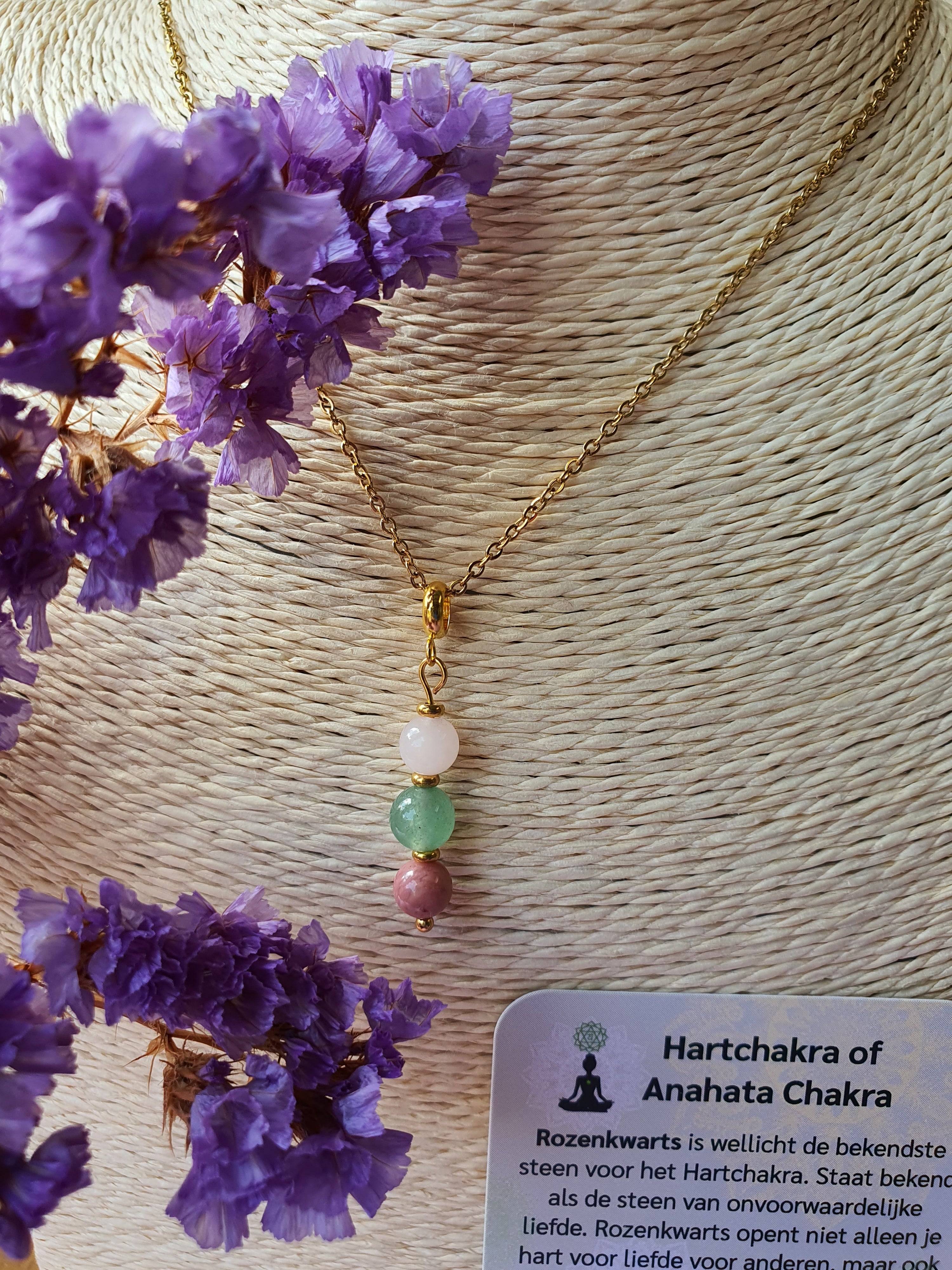Edelstenen Hartchakra hanger rvs goud