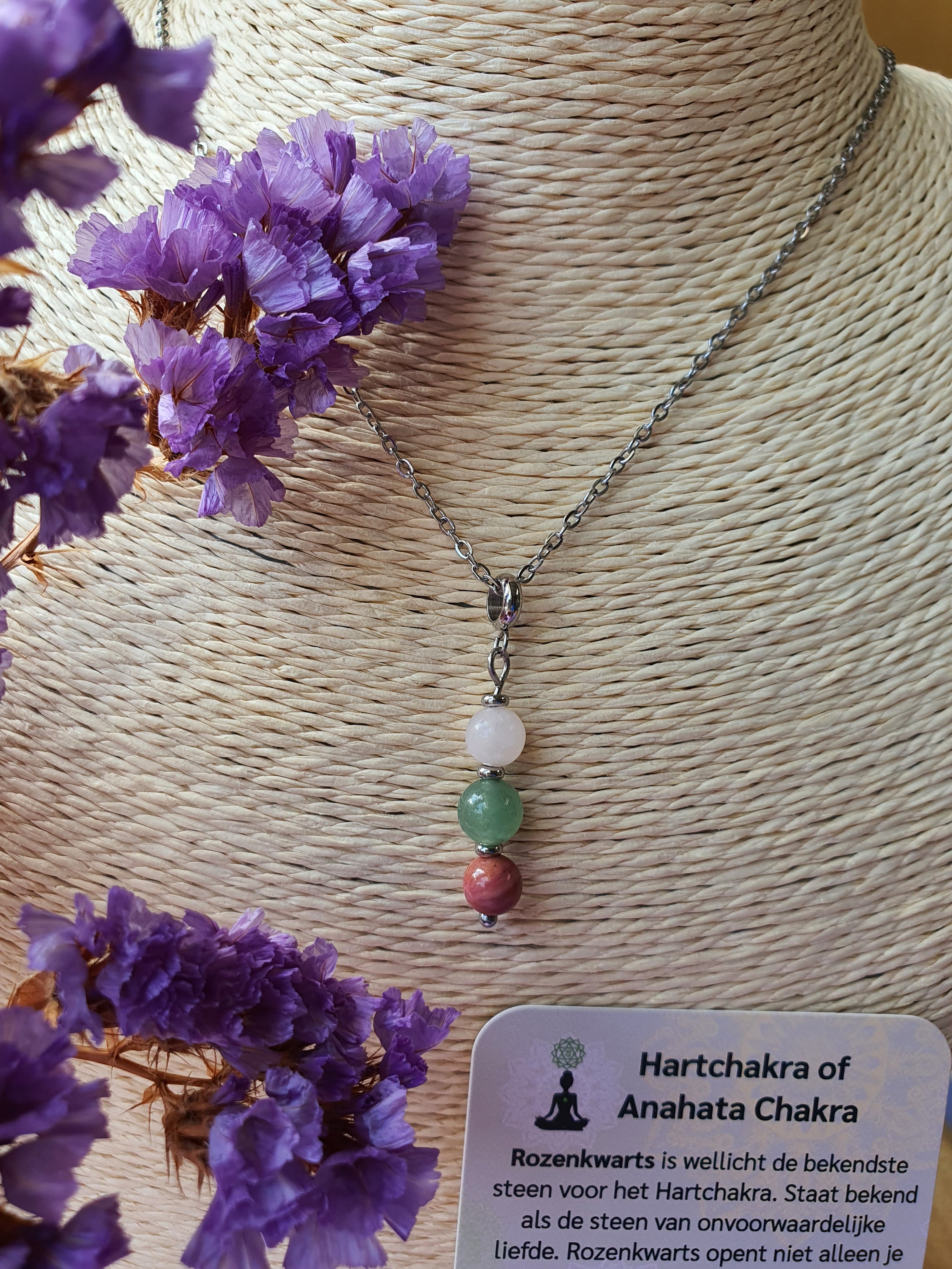 Edelstenen Hartchakra hanger rvs zilver