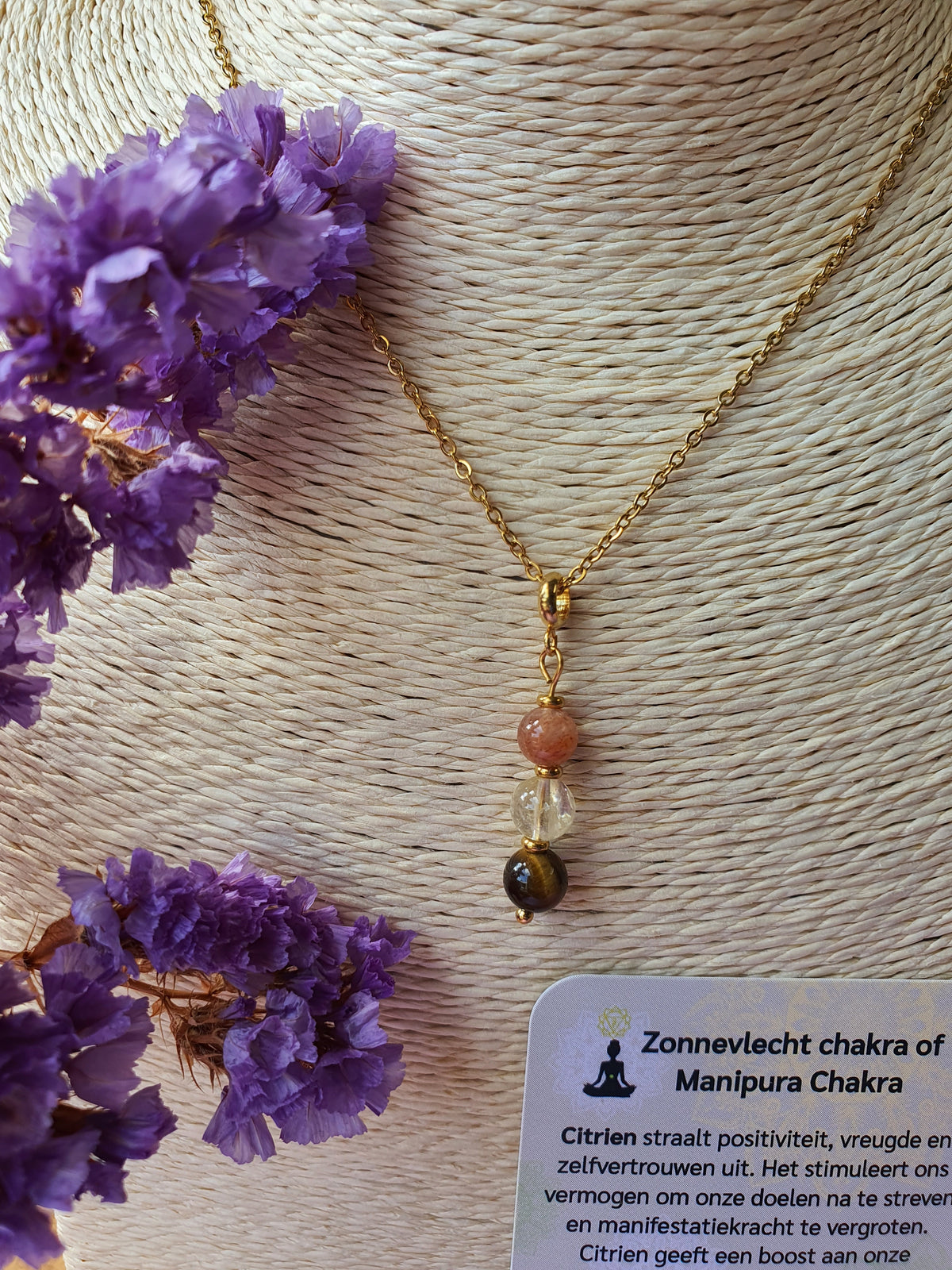 Edelstenen Zonnevlecht chakra hanger rvs goud