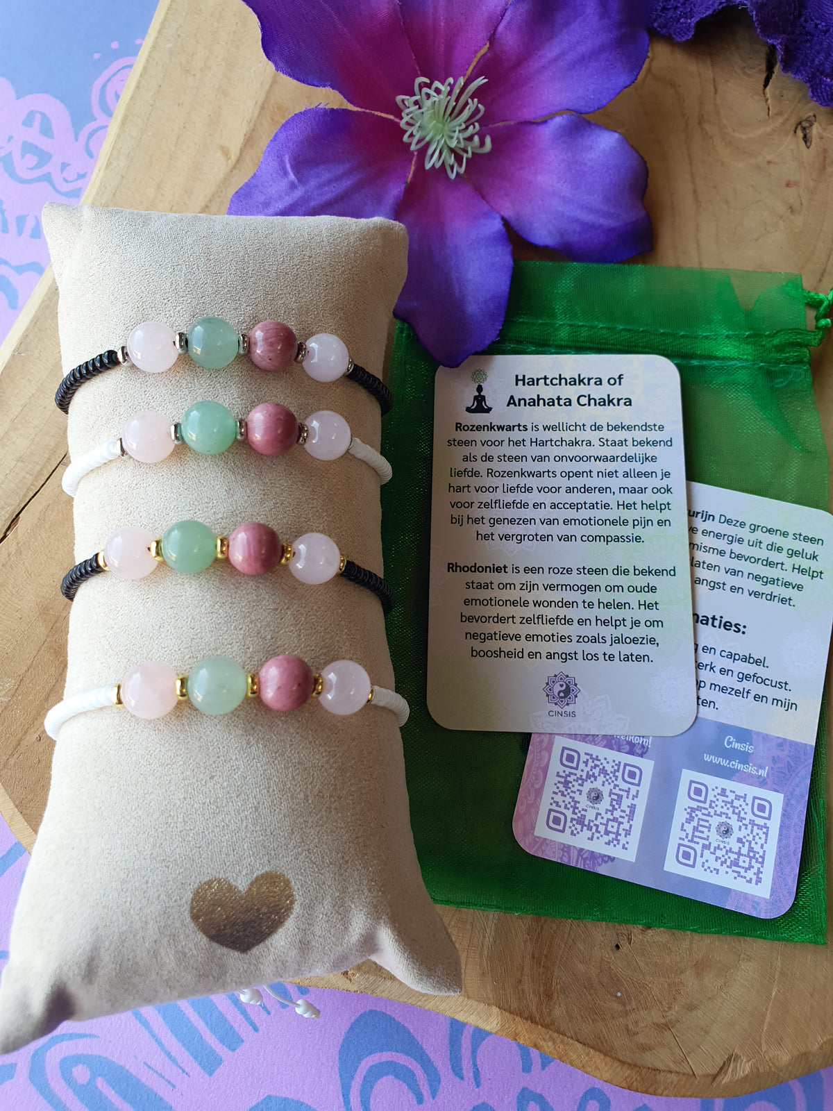 Edelstenen chakra armband handgemaakt Hartchakra of Anahata Chakra