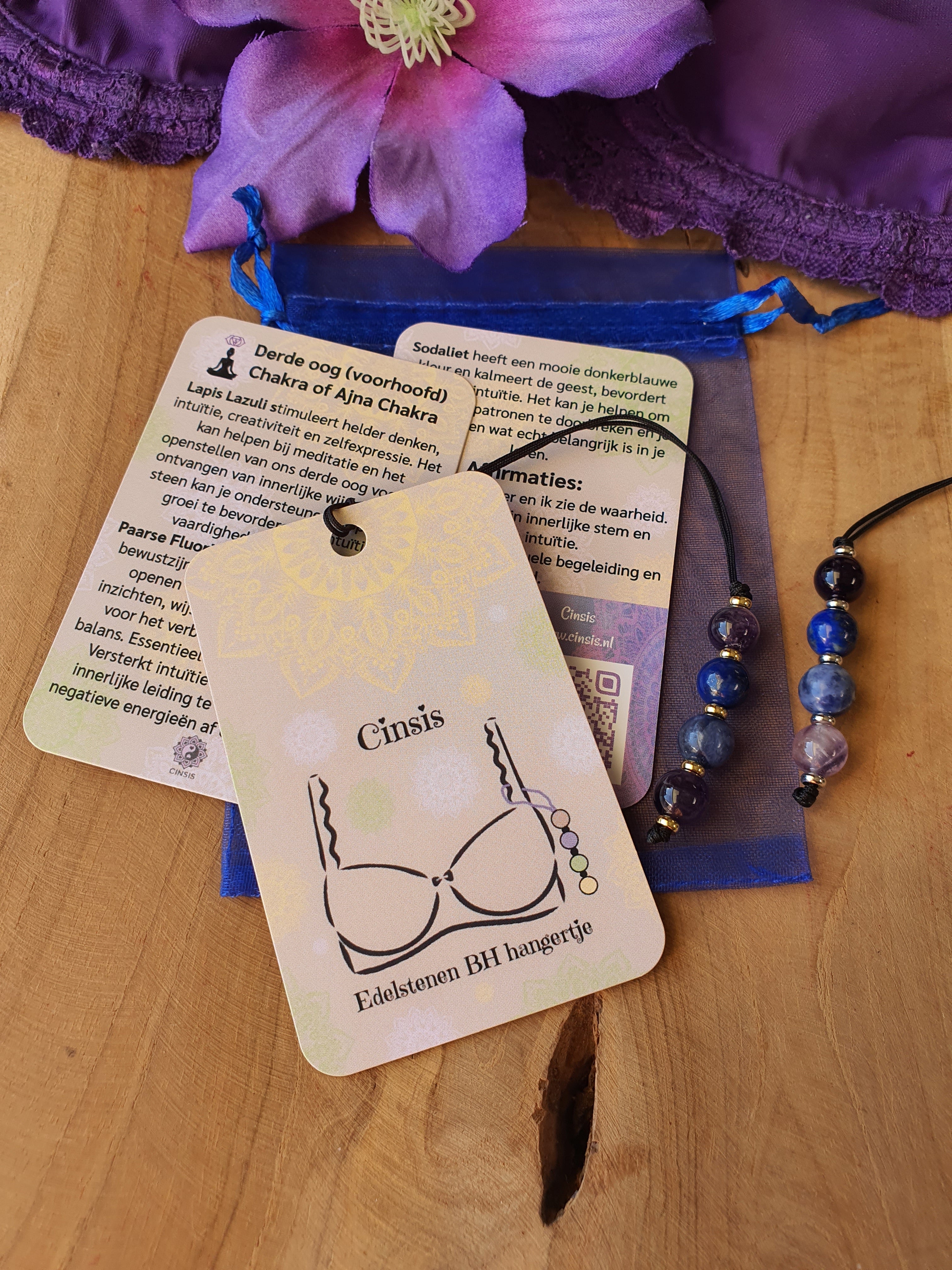 Edelstenen BH Hangertje Derde Oog chakra of Ajna Chakra