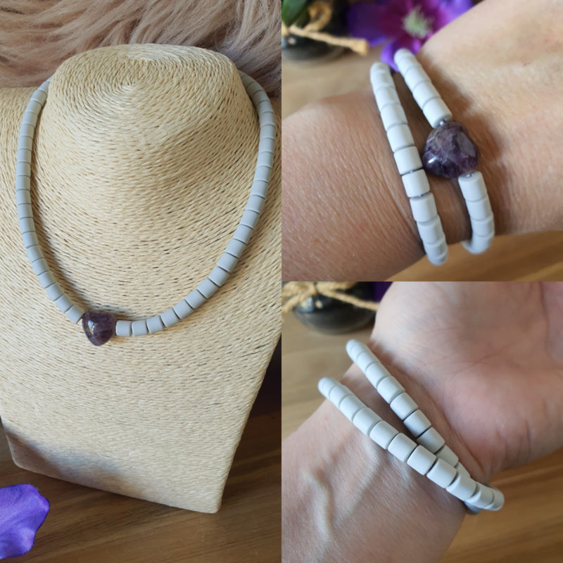 Elastische_rekbare_grijze_choker_ketting_en_armband_2_in_1_sieraad_met_Amethist_hartje_nr_5