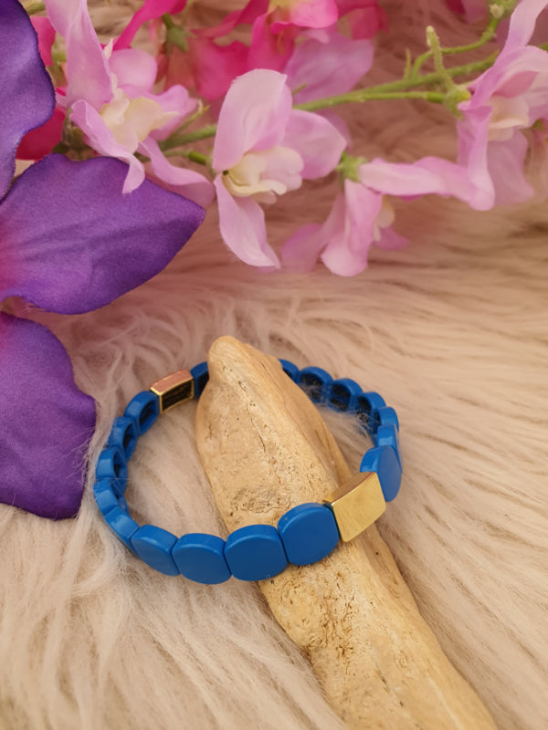 Emaille armband Blauw / Goud 18-18,5cm (nr 39)