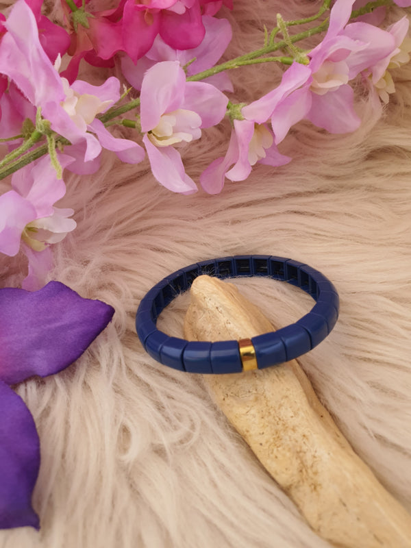 Emaille armband Donker Blauw / goud 18-18,5cm (nr 27),