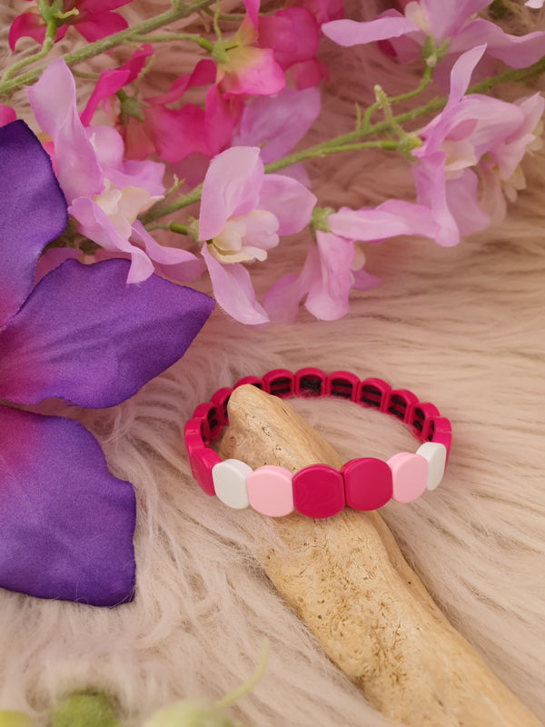 Emaille armband Donker rose / Licht rose / wit 18-18,5cm (nr 33)