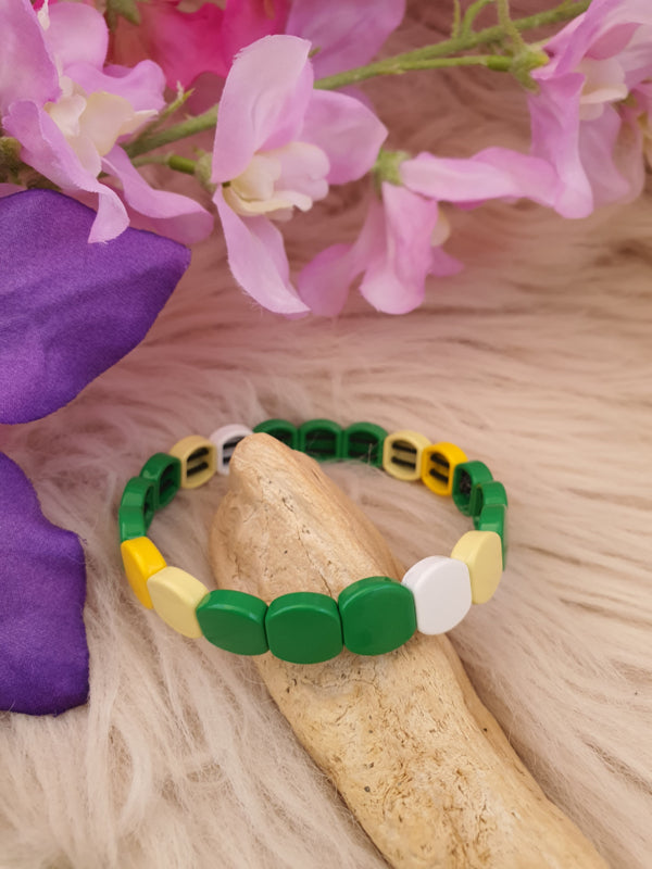 Emaille armband Groen/Geel/Wit 18-18,5cm (nr 36)