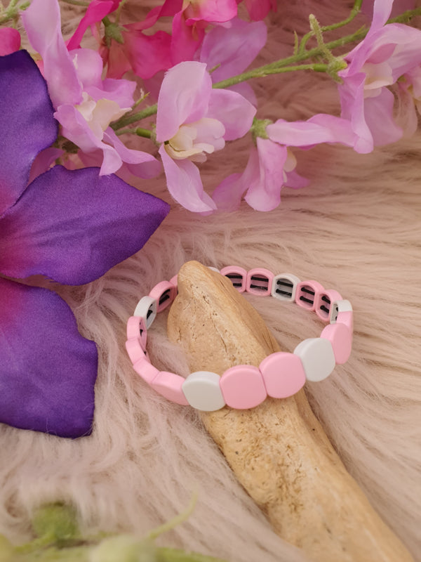 Emaille armband Licht rose / wit 18-18,5cm (nr 32)