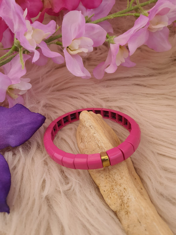 Emaille armband Rose / goud 18-18,5cm (nr 25)