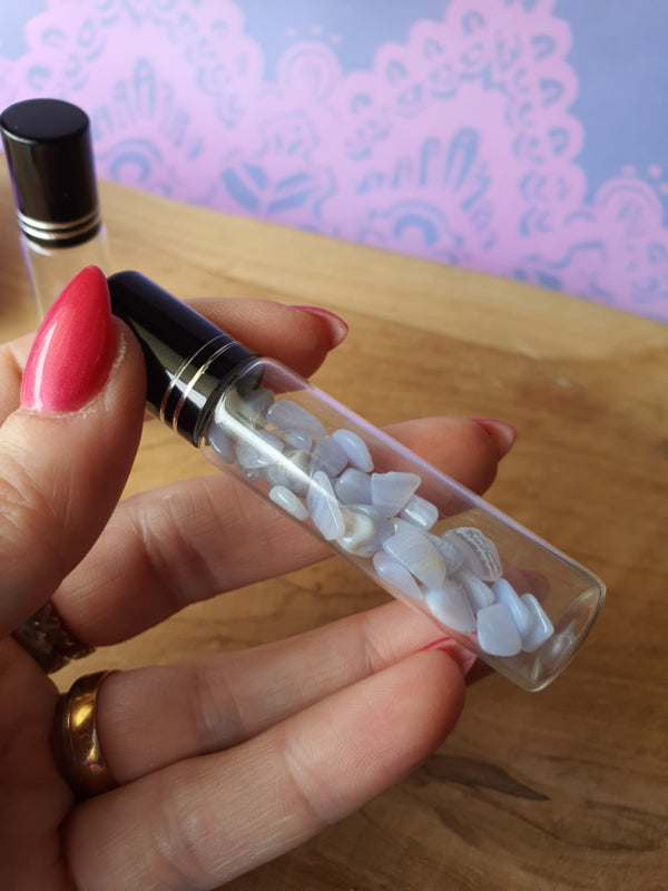 Essentiële olie Roller flesje Chalcedoon / Blue Lace Agaat