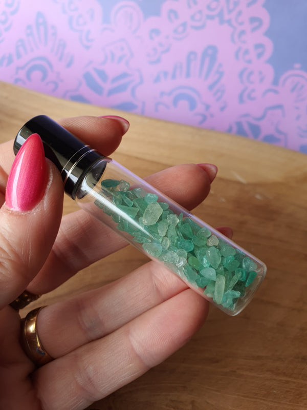Essentiële olie Roller flesje met Aventurijn ateentjes