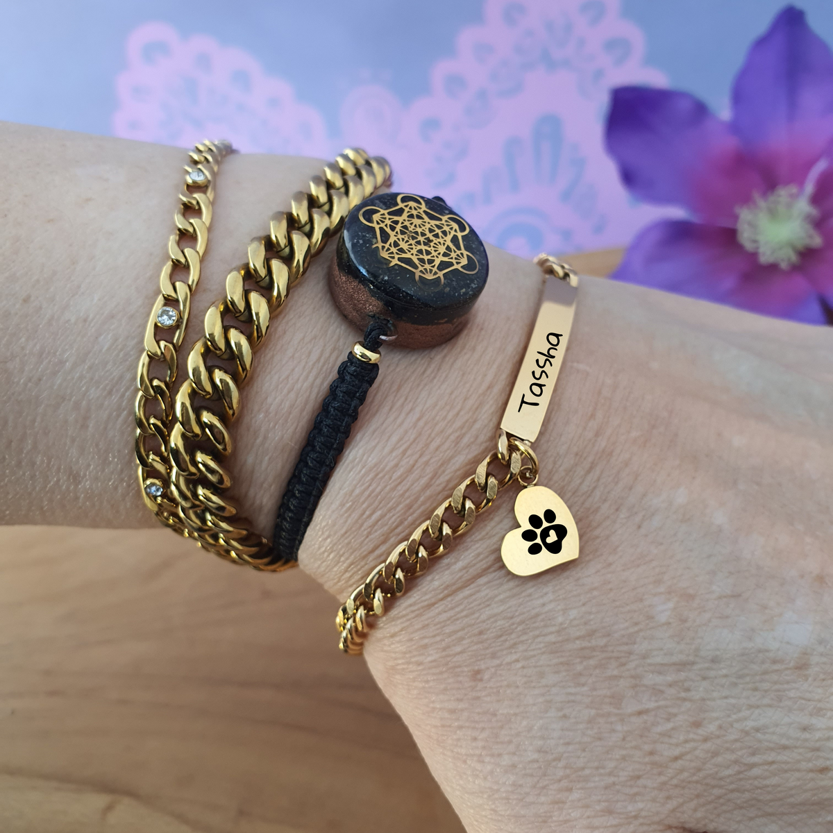 Gepersonaliseerde RVS Armband met ID Bar met naam + hart bedel met pootafdruk en hartje
