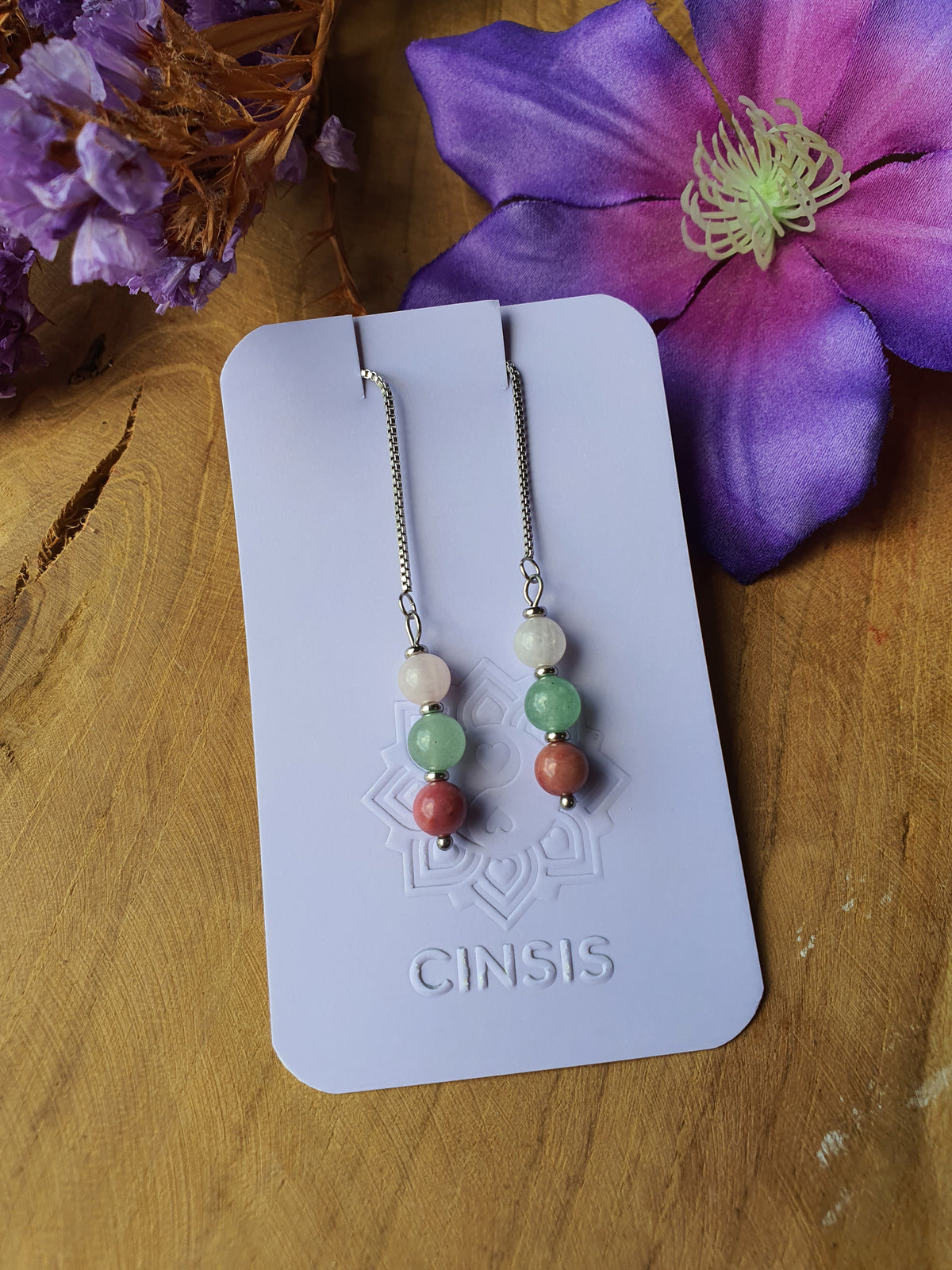 Hartchakra edelstenen oorhangers rvs zilver