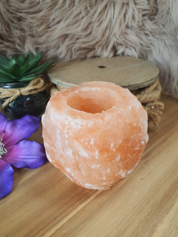 Himalaya zout theelichthouder oftewel Zoutsteen waxinelichthouder (Nr 2)