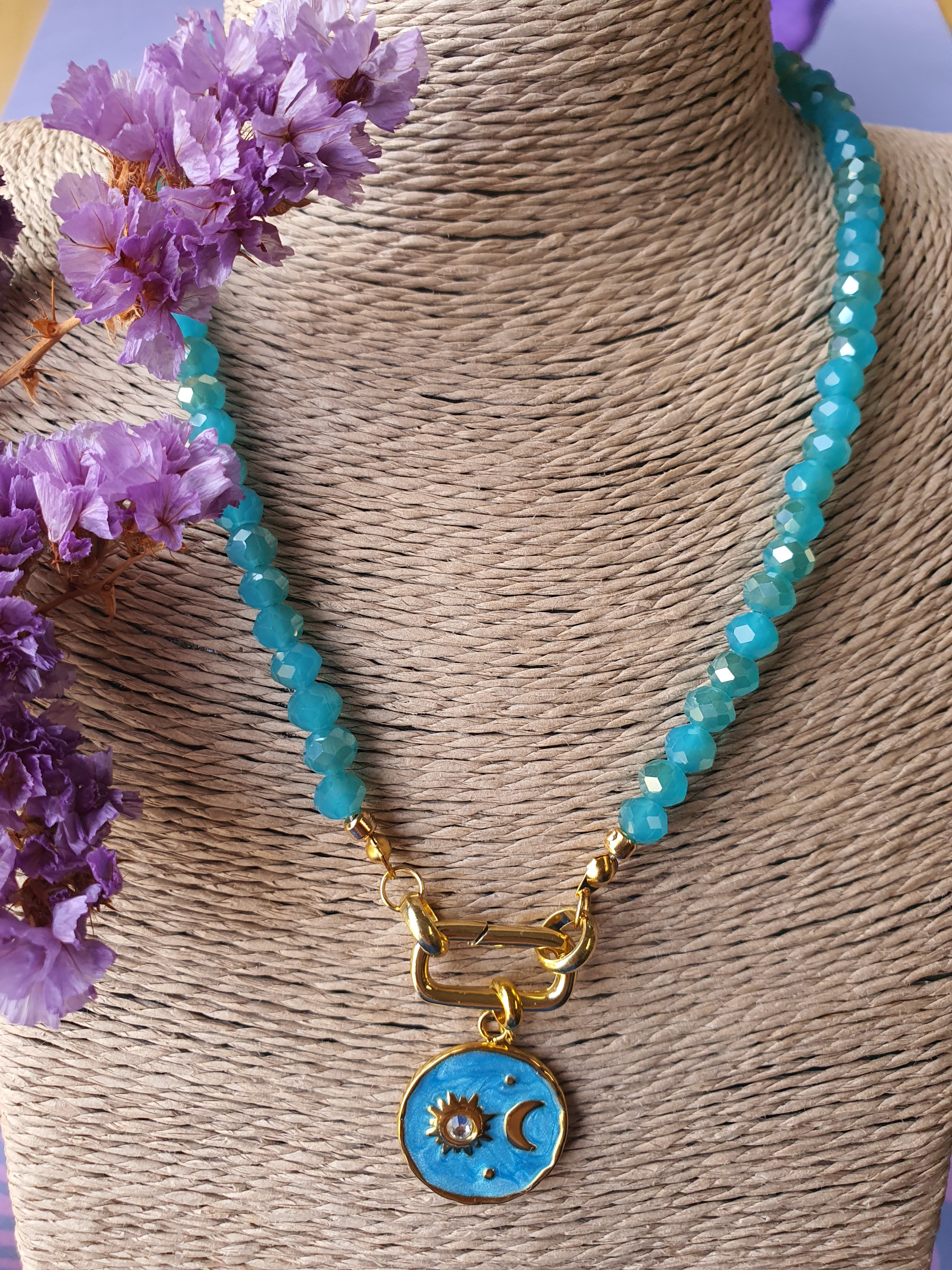 Kristal facet kralen ketting_hanger_blauw