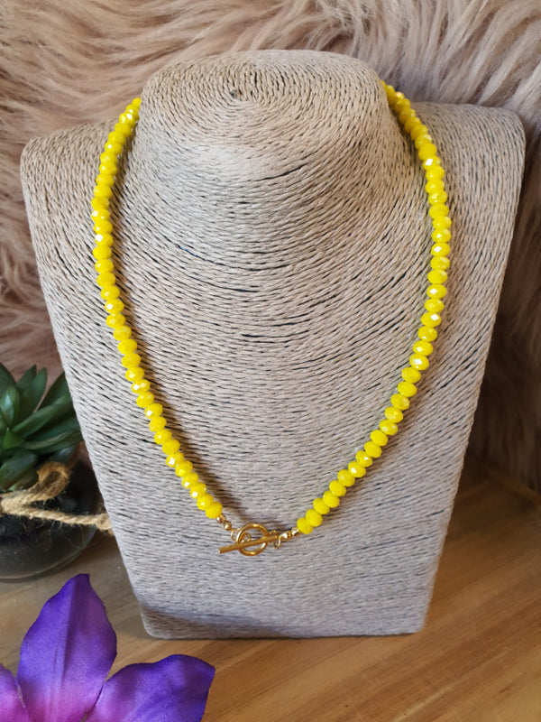 Kristal facet kralen ketting met RVS gold slotje (nr 2)