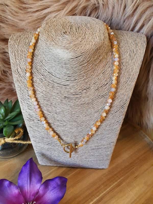 Kristal facet kralen ketting met RVS gold slotje (nr 3)