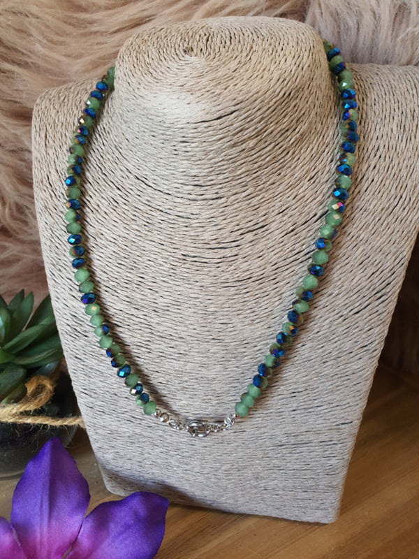 Kristal facet kralen ketting met RVS zilver slotje (nr 10)