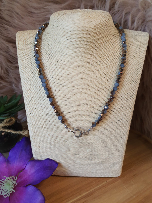 Kristal facet kralen ketting met RVS zilver slotje (nr 11)