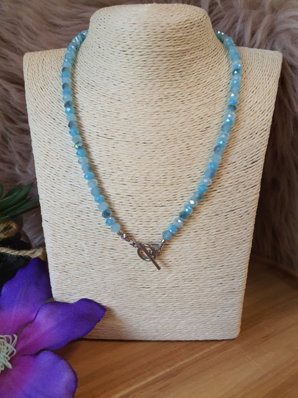 Kristal facet kralen ketting met RVS zilver slotje (nr 5)