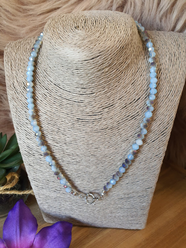 Kristal facet kralen ketting met RVS zilver slotje (nr 8)