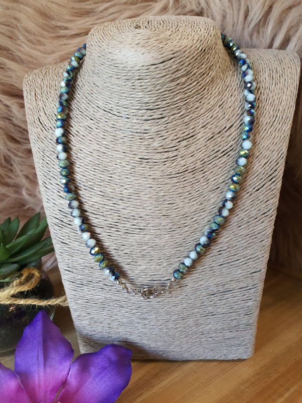 Kristal facet kralen ketting met RVS zilver slotje (nr 9)