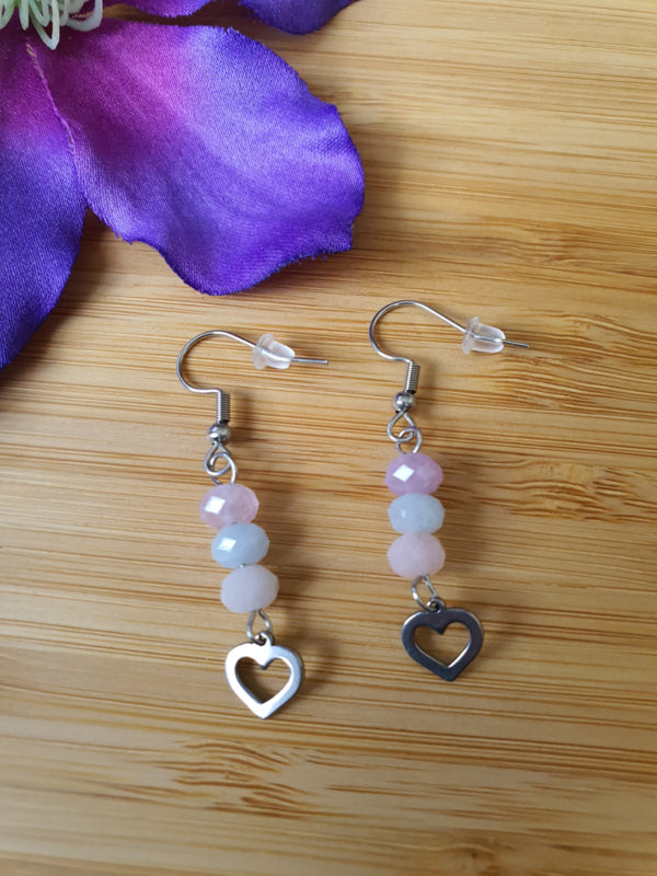 Lavendel Amethist, Aquamarijn en rozenkwarts facet geslepen oorbellen (set) RVS Zilver