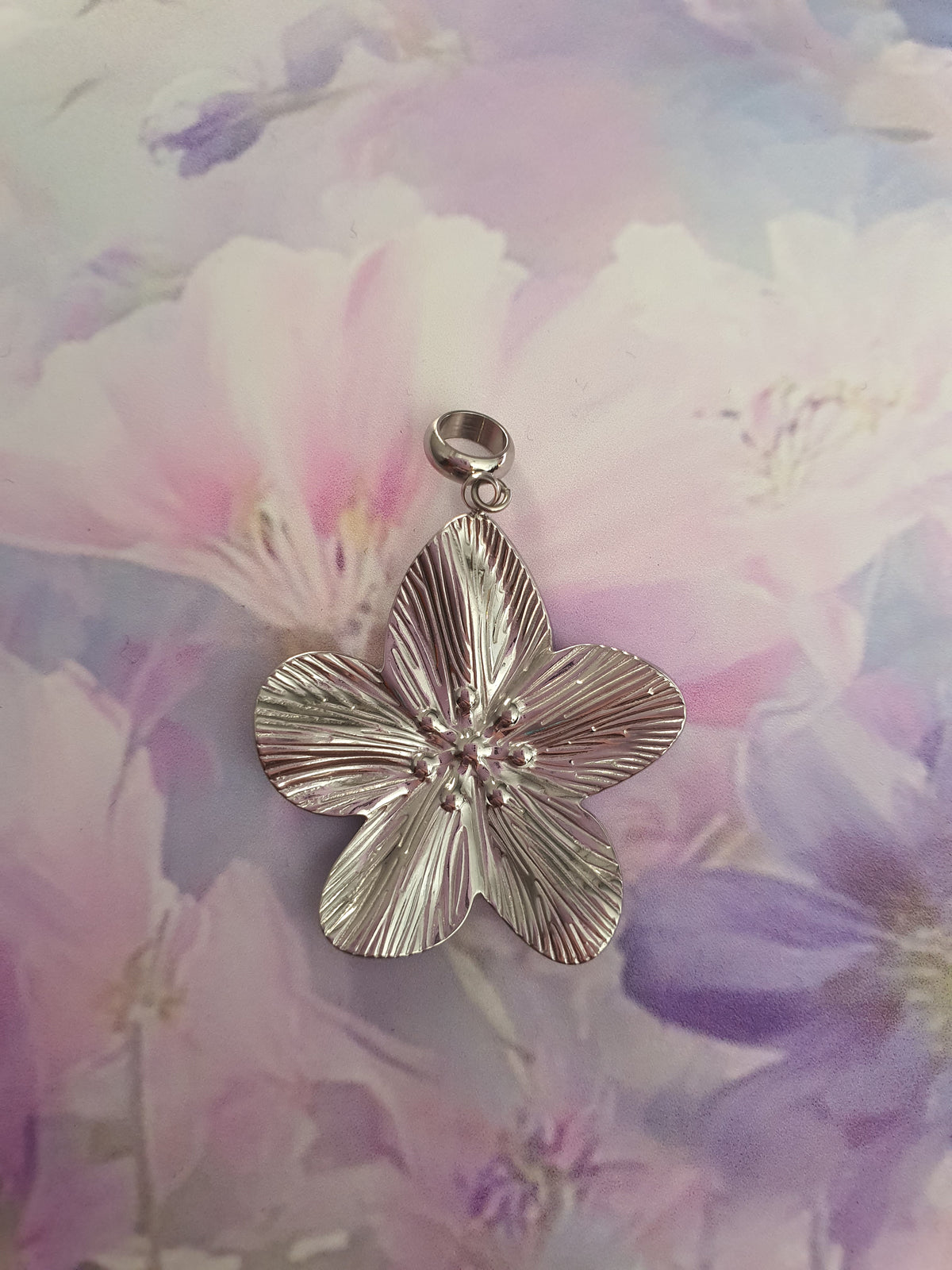 Losse RVS zilver hanger bloem (2)